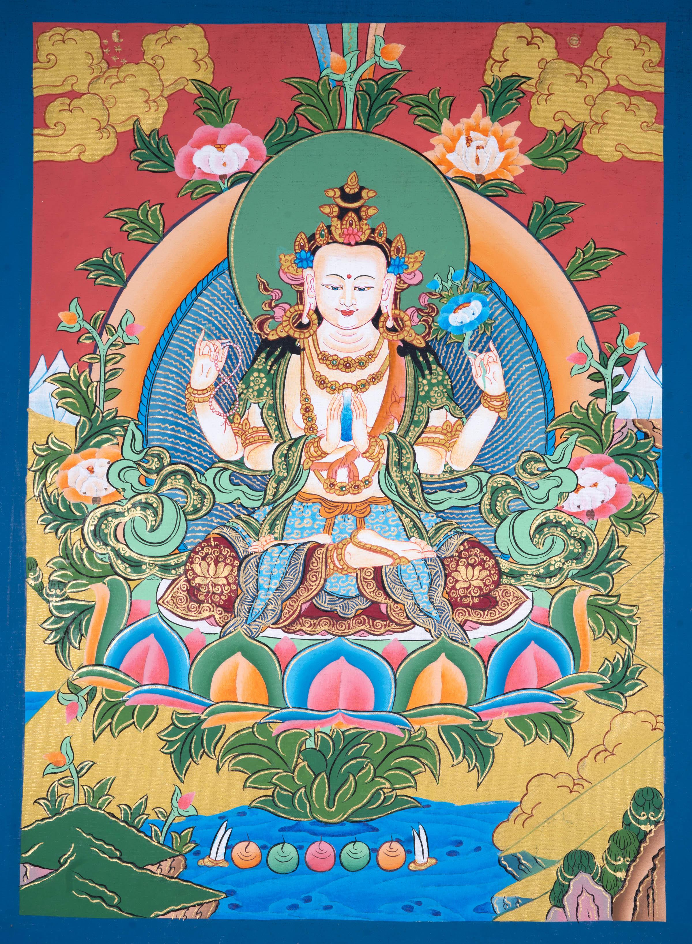 Bodhisattva of Compassion - Chengresi Thangka - Himalayas Shop