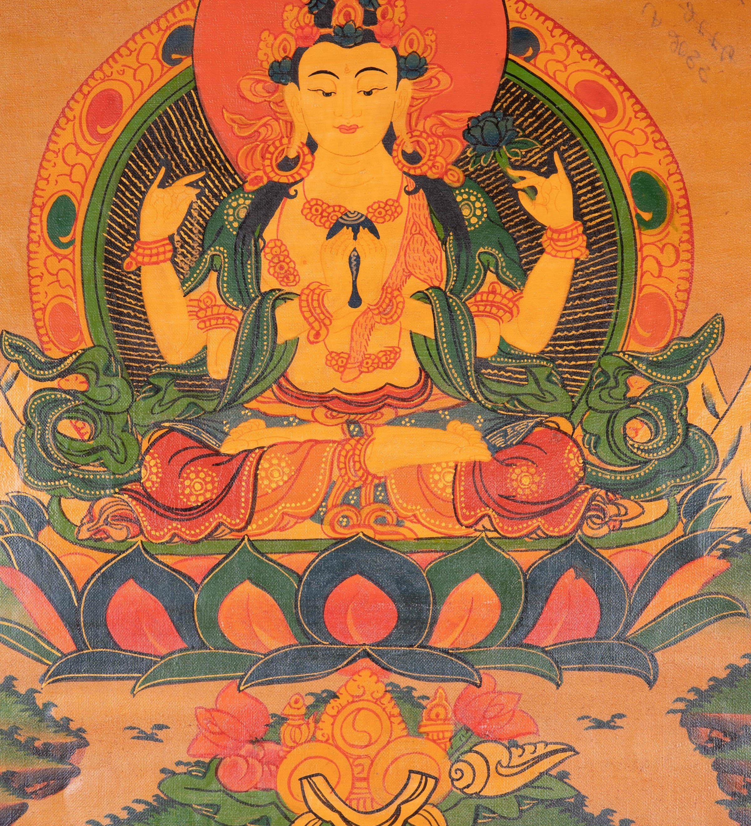 Chenrezig canvas tibetan art - Himalayas Shop