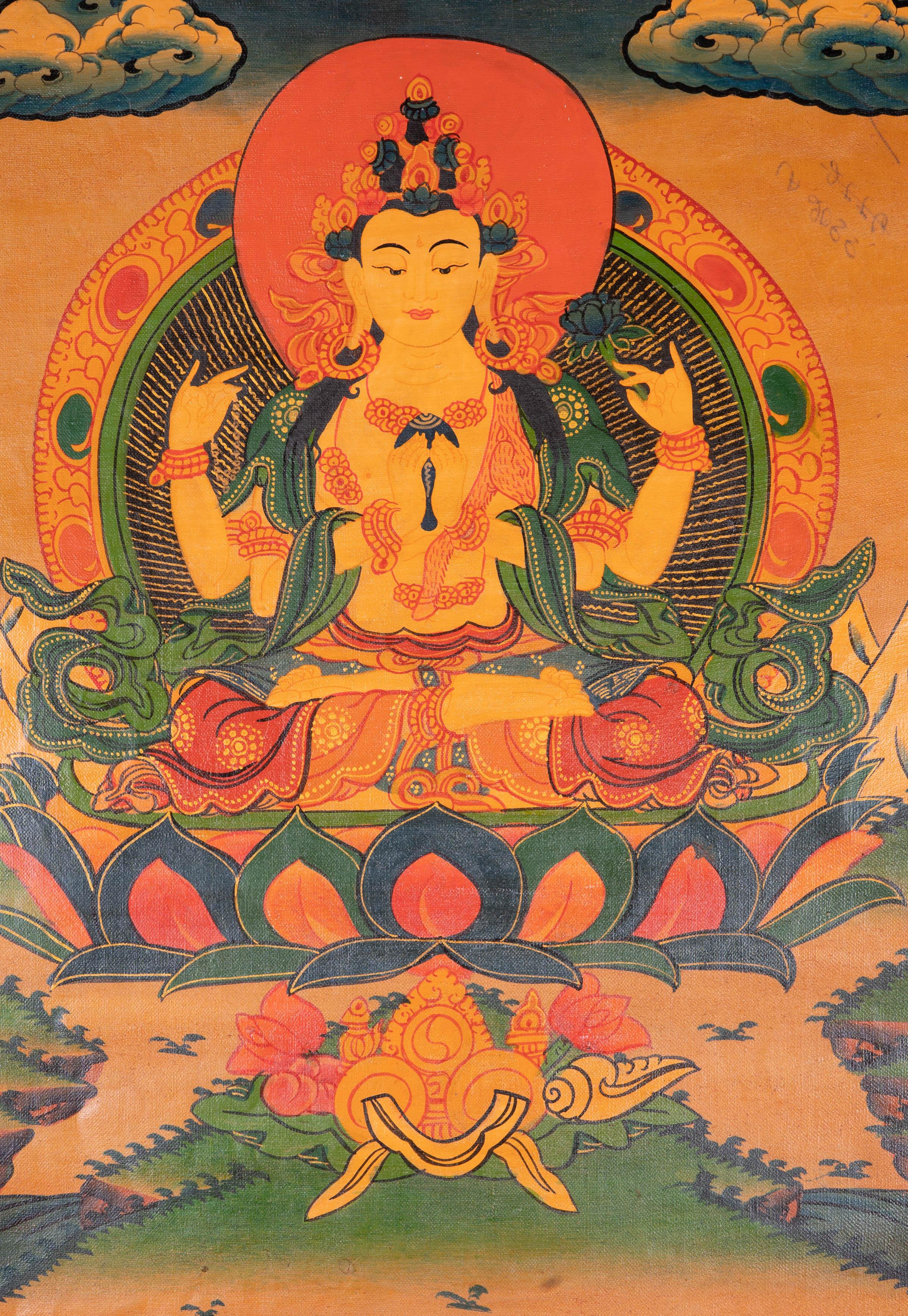 Chenrezig canvas tibetan art - Himalayas Shop
