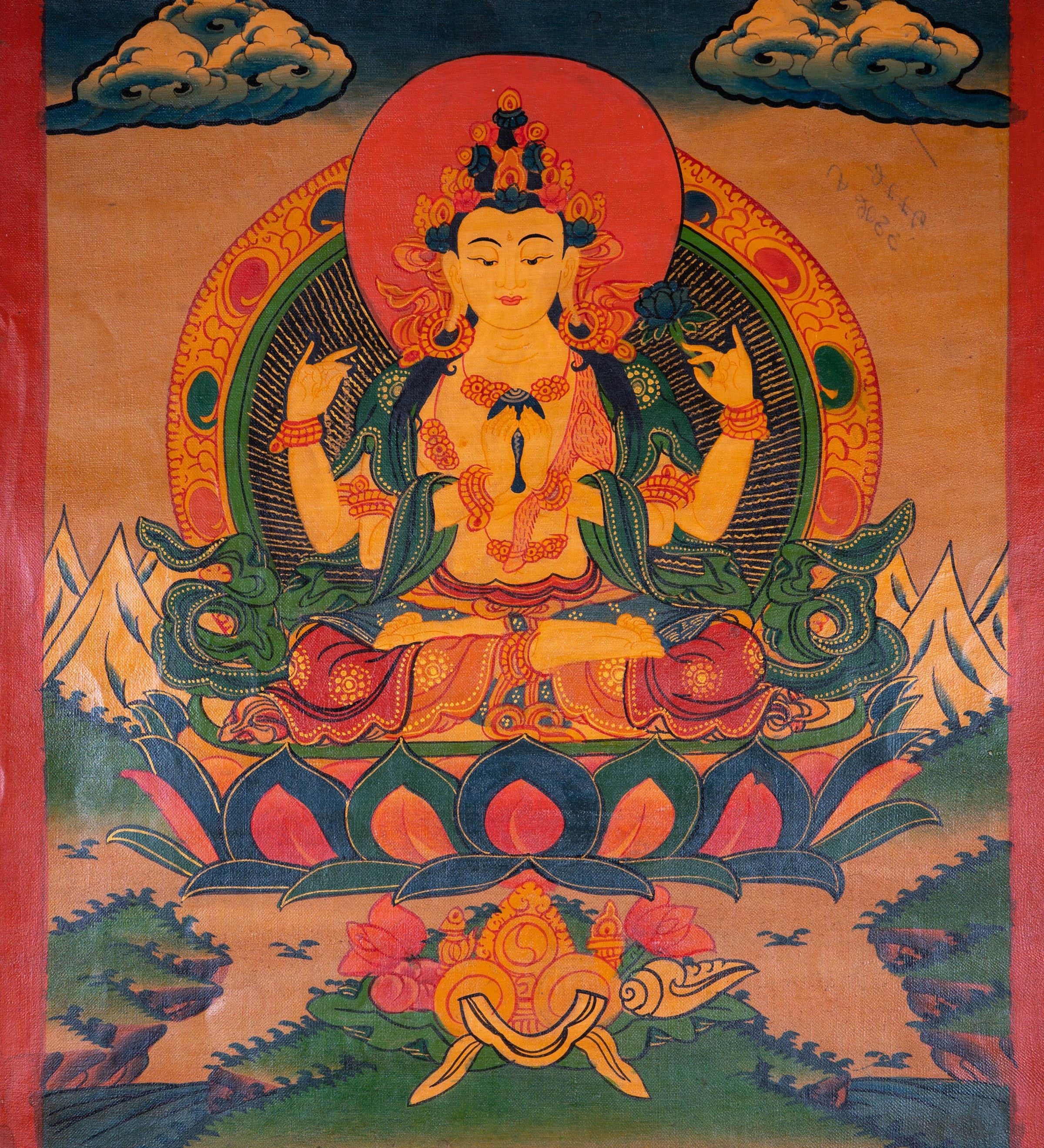 Chenrezig canvas tibetan art - Himalayas Shop