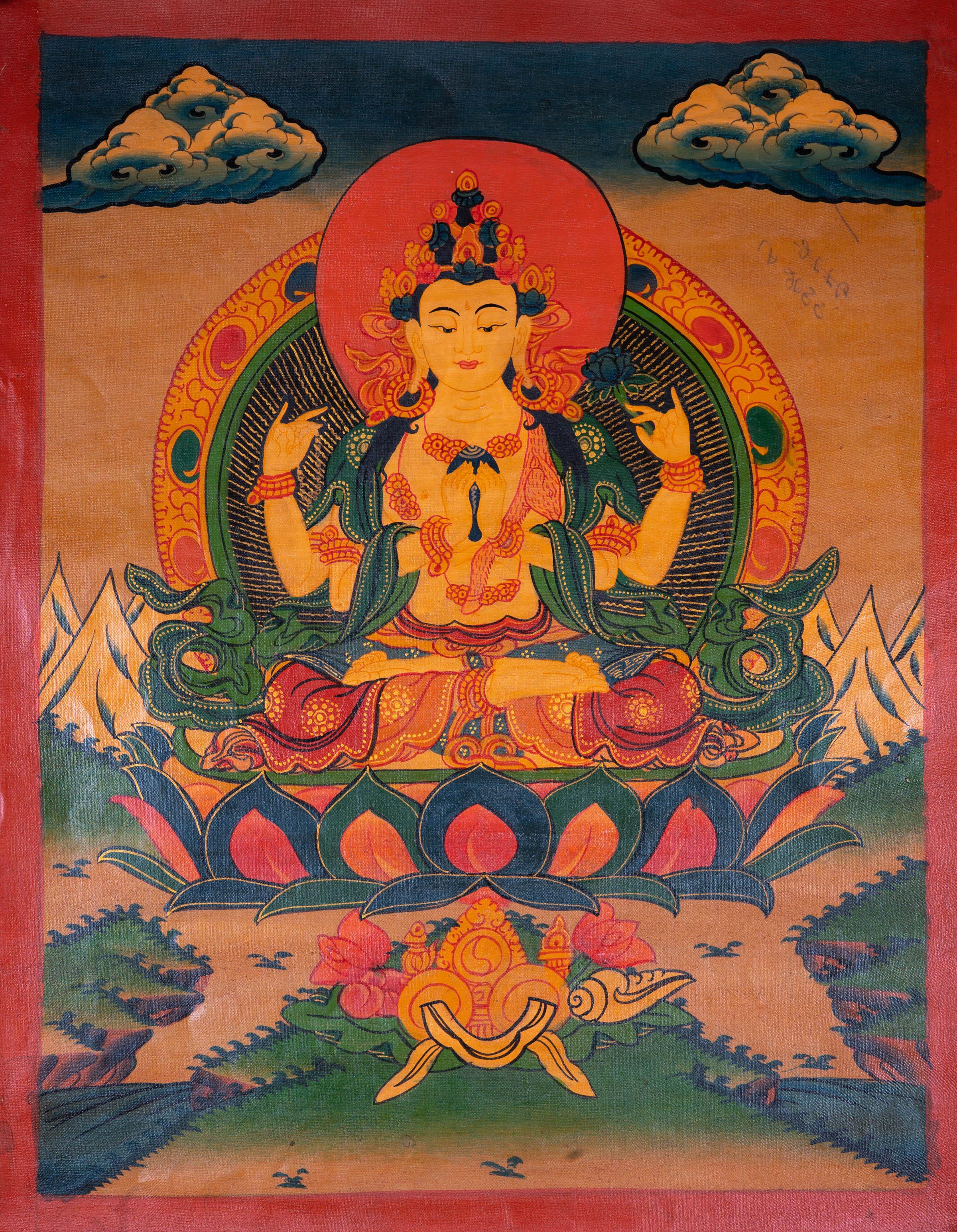 Chenrezig canvas tibetan art - Himalayas Shop
