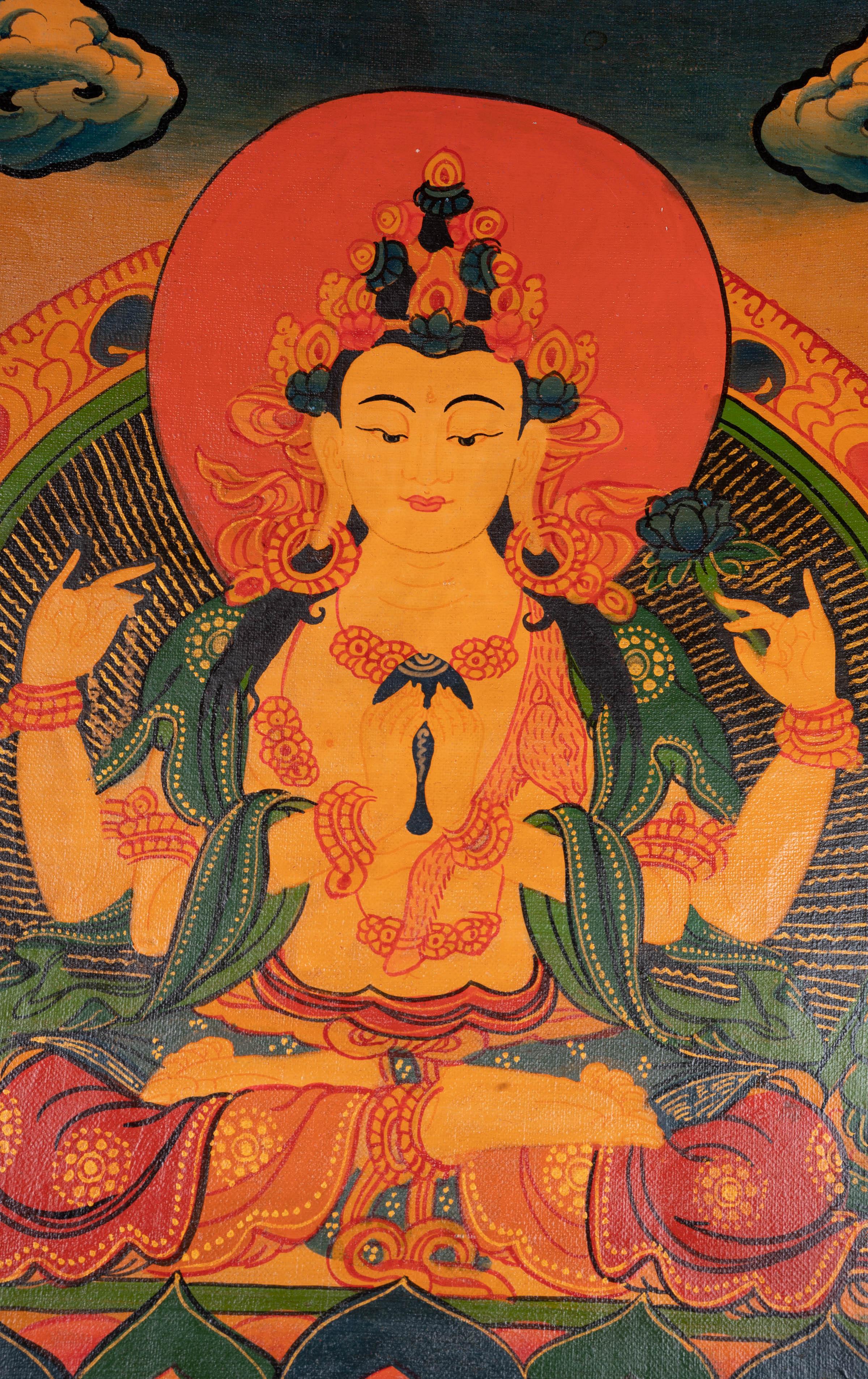 Chenrezig canvas tibetan art - Himalayas Shop