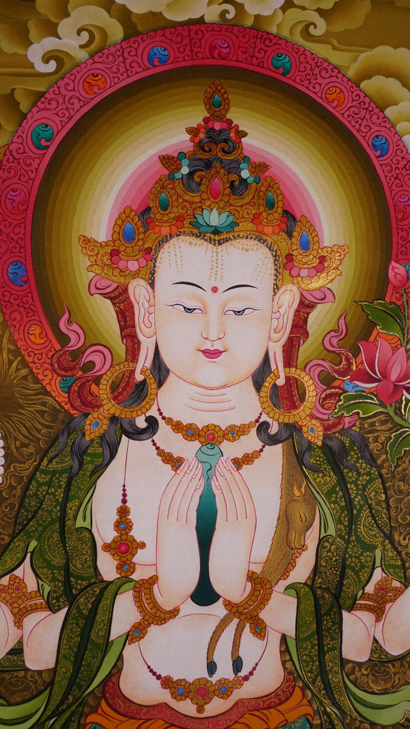 Chenrezig Thangka Painting with five deities