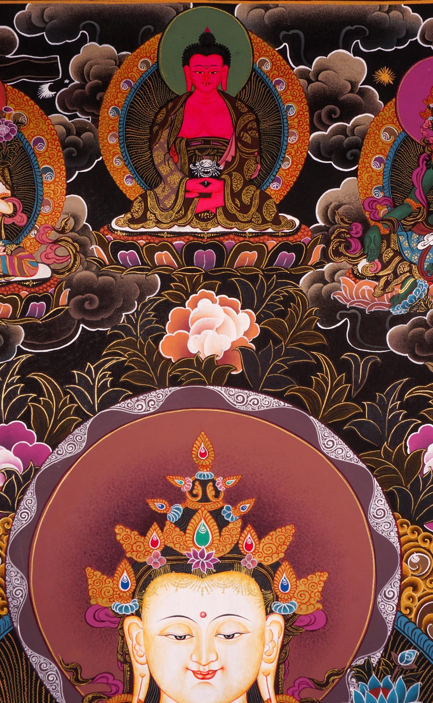 Chengresi Tibetan Thangka Painting with 13 Deities