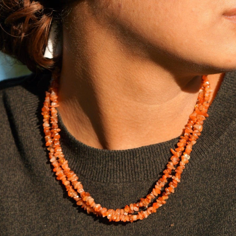 Carnelian crystal chips necklace worn