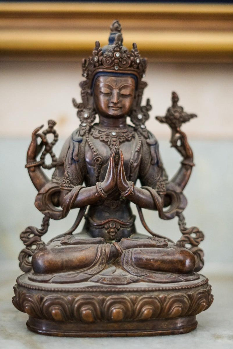 100 % Hand Made Copper Oxidized Fine Carved Chengresi Statue