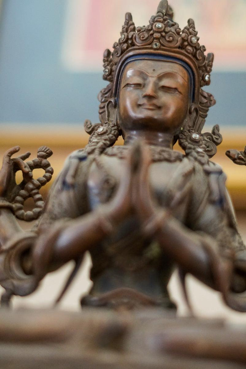 100 % Hand Made Copper Oxidized Fine Carved Chenregsi Statue - Himalayas Shop