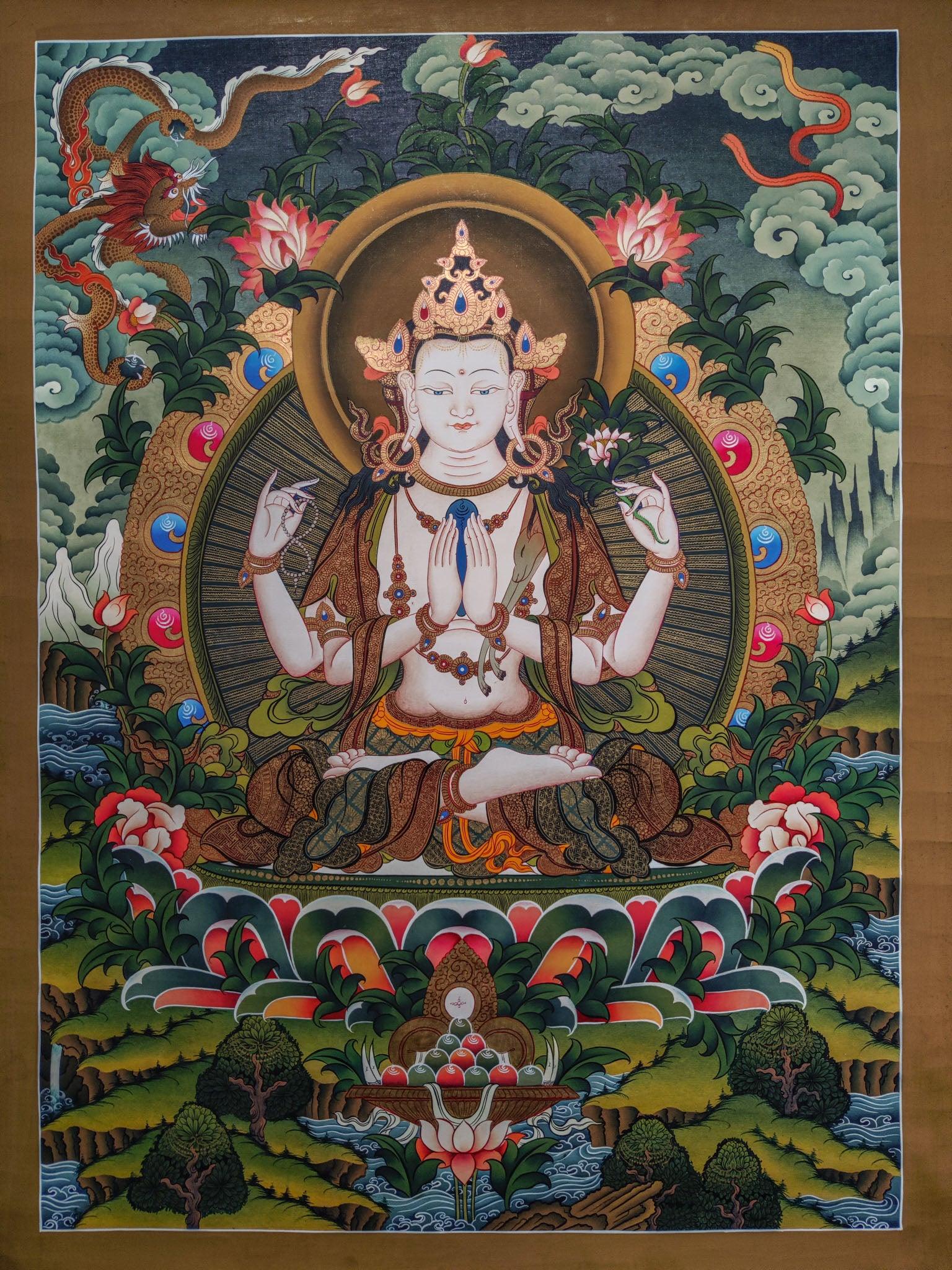 Master Quality Chenrezig Thangka Painting