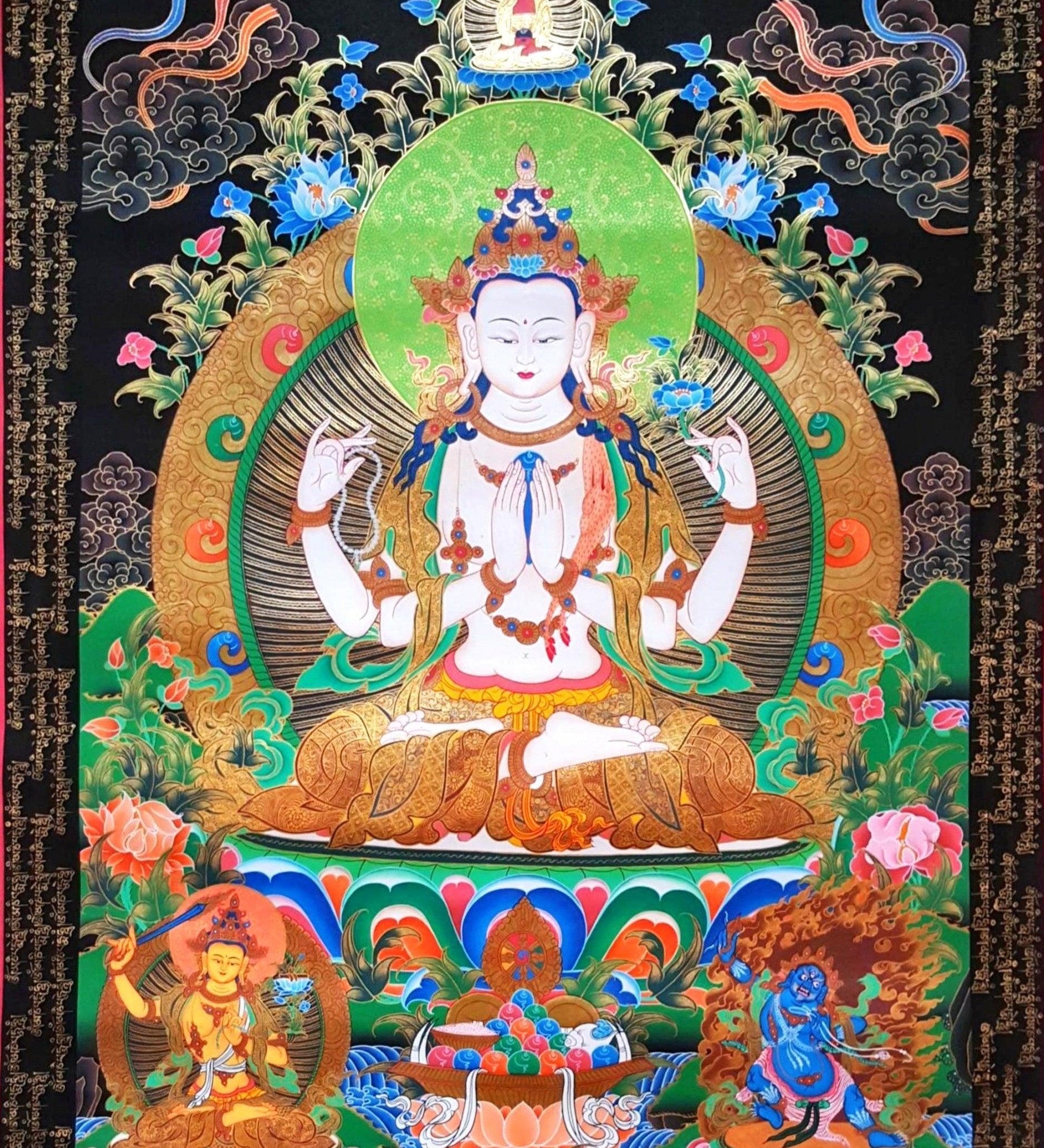 Chenrezig with Mantra painting - Himalayas Shop