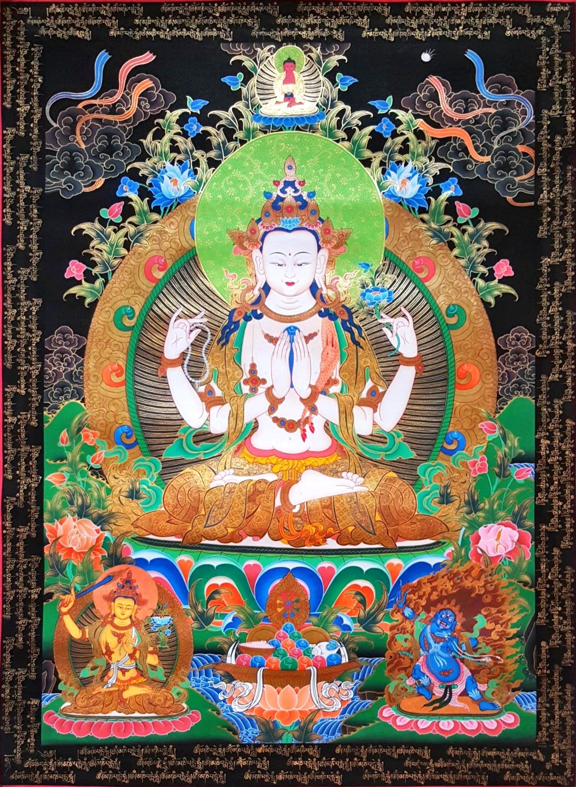 Chenrezig with Mantra painting - Himalayas Shop