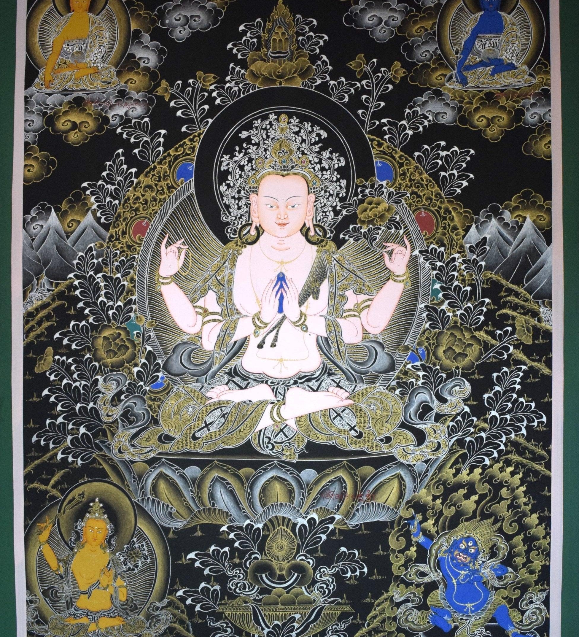Chenrezig with Buddha, Manjushri and Vajrapani - Himalayas Shop