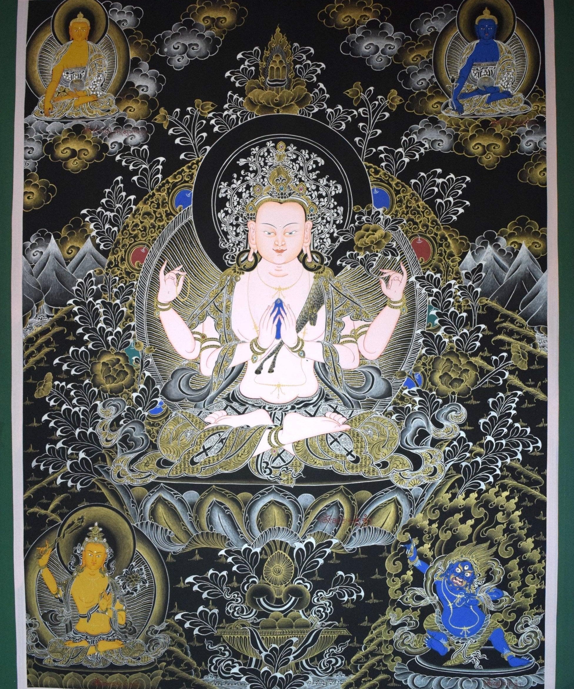 Chenrezig with Buddha, Manjushri and Vajrapani - Himalayas Shop