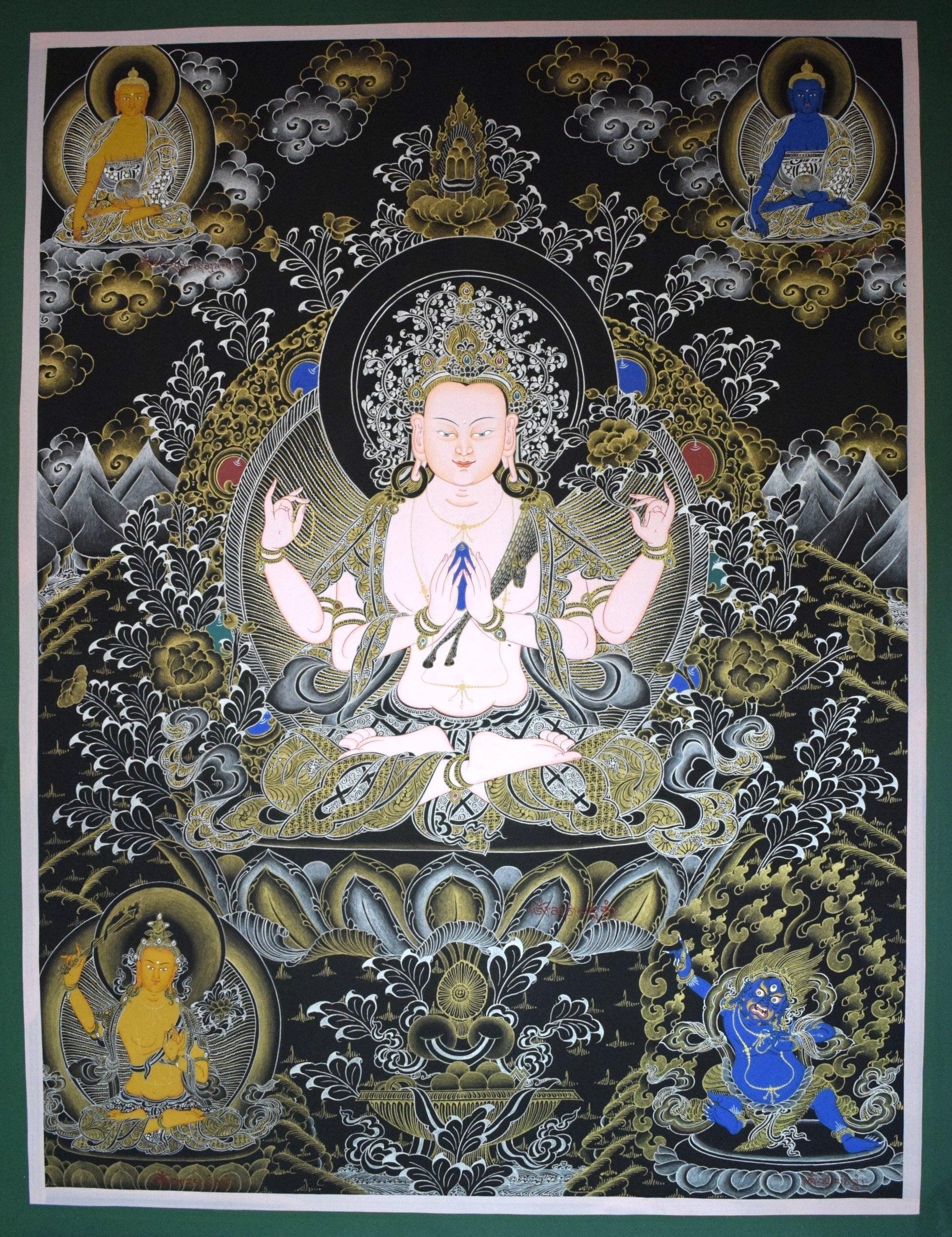 Chenrezig with Buddha, Manjushri and Vajrapani - Himalayas Shop