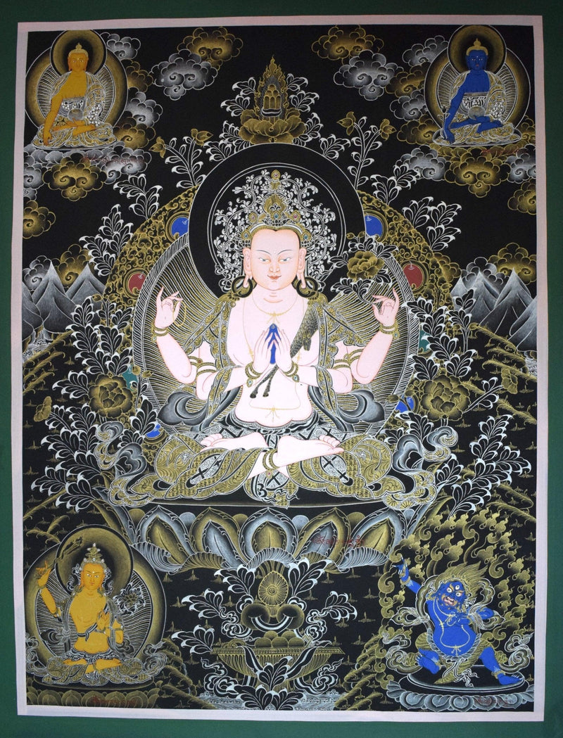 Chenrezig with Buddha, Manjushri and Vajrapani - Himalayas Shop
