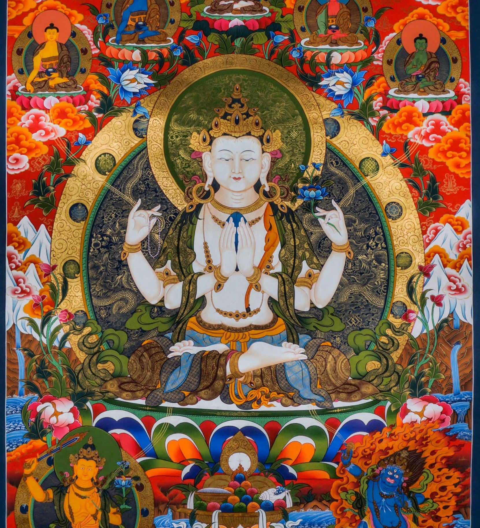 Chenrezig Tibetan Thangka Best handpainted thangka painting - HimalayasShop