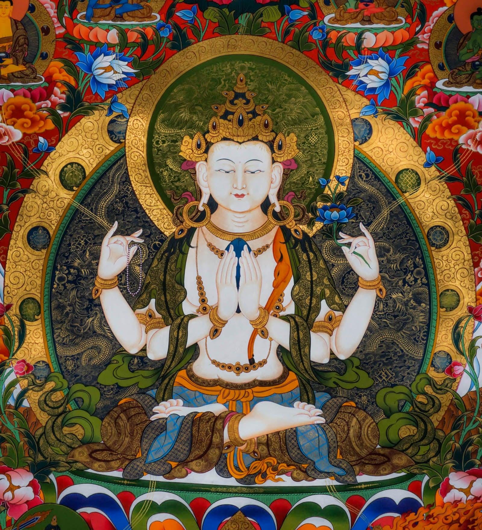 Chenrezig Tibetan Thangka - Himalayas Shop