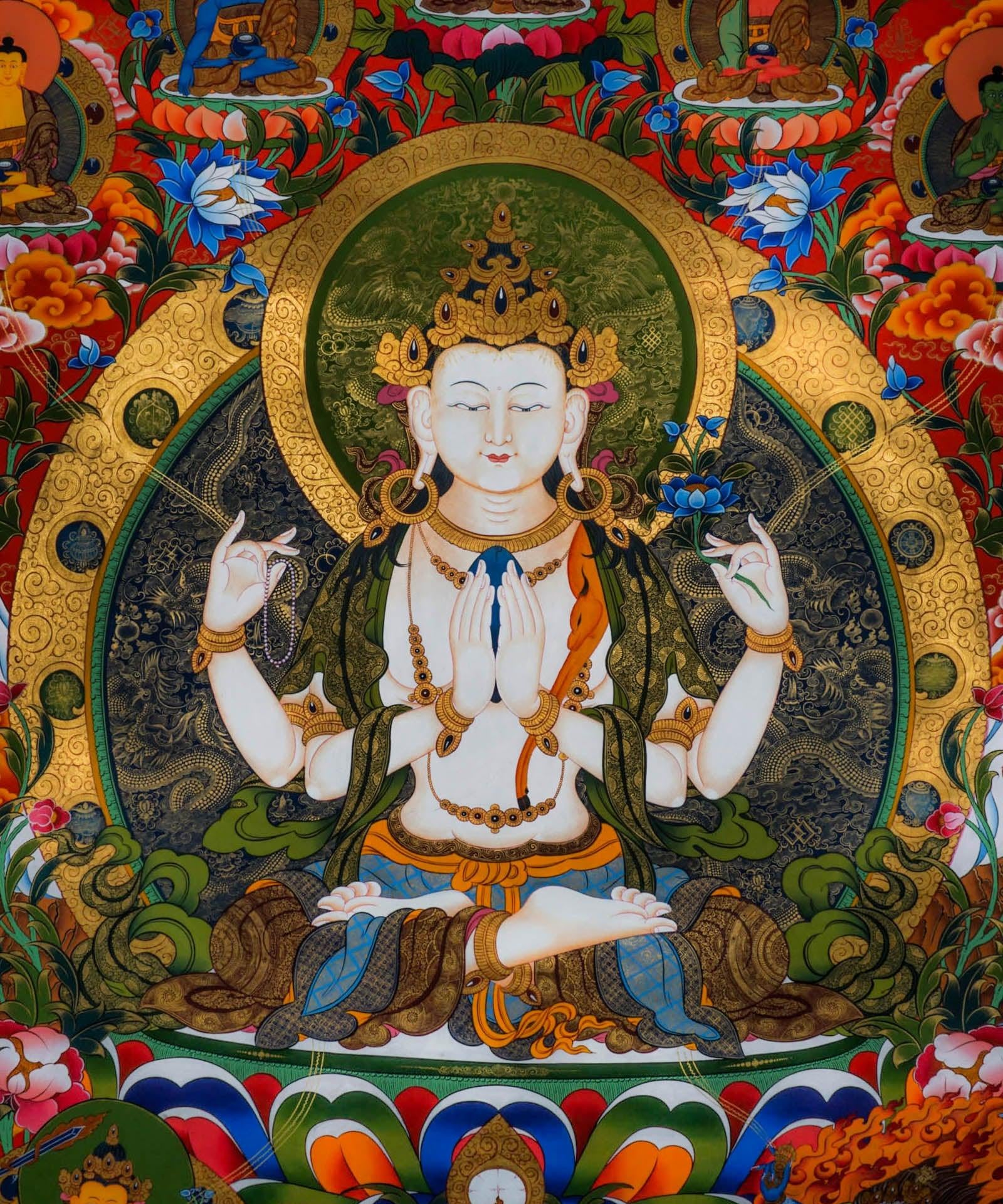 Chenrezig Tibetan Thangka - Himalayas Shop
