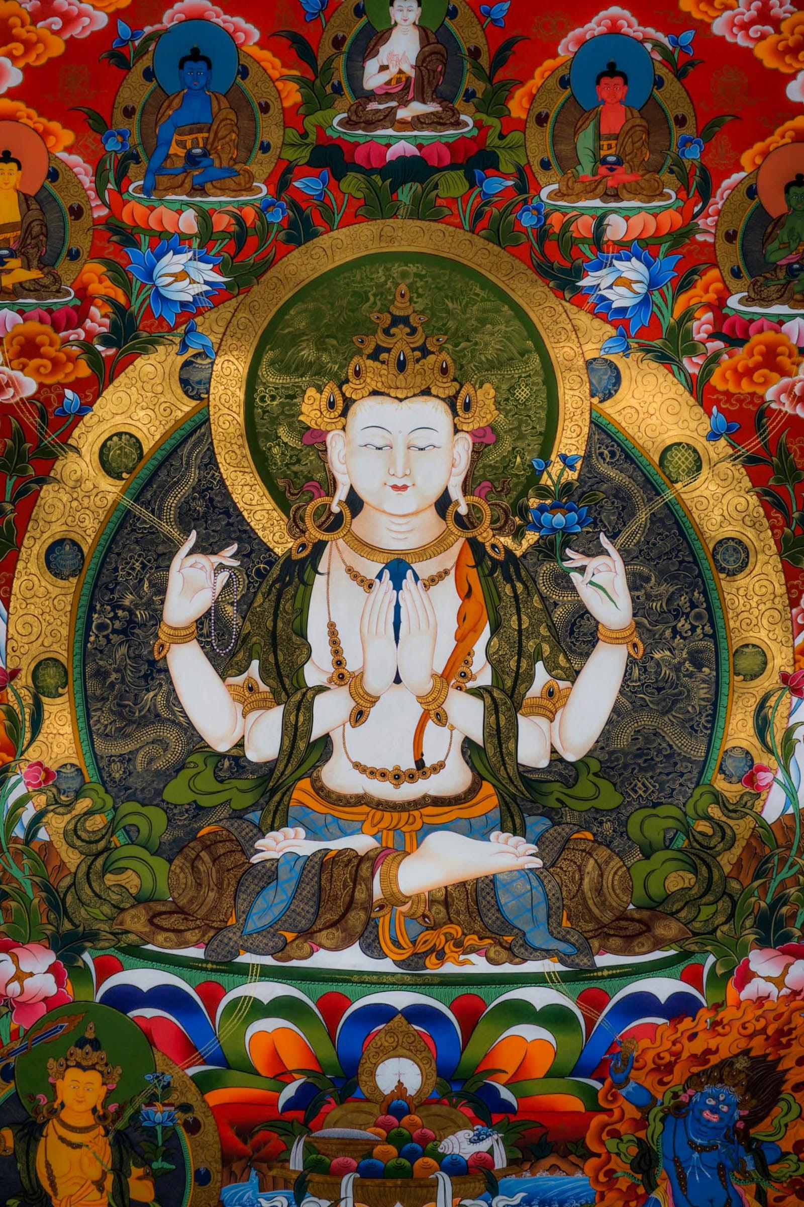 Chenrezig Tibetan Thangka - Himalayas Shop