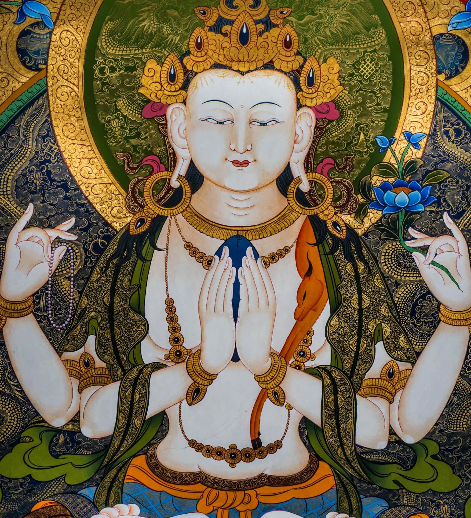 Chenrezig Tibetan Thangka - Himalayas Shop