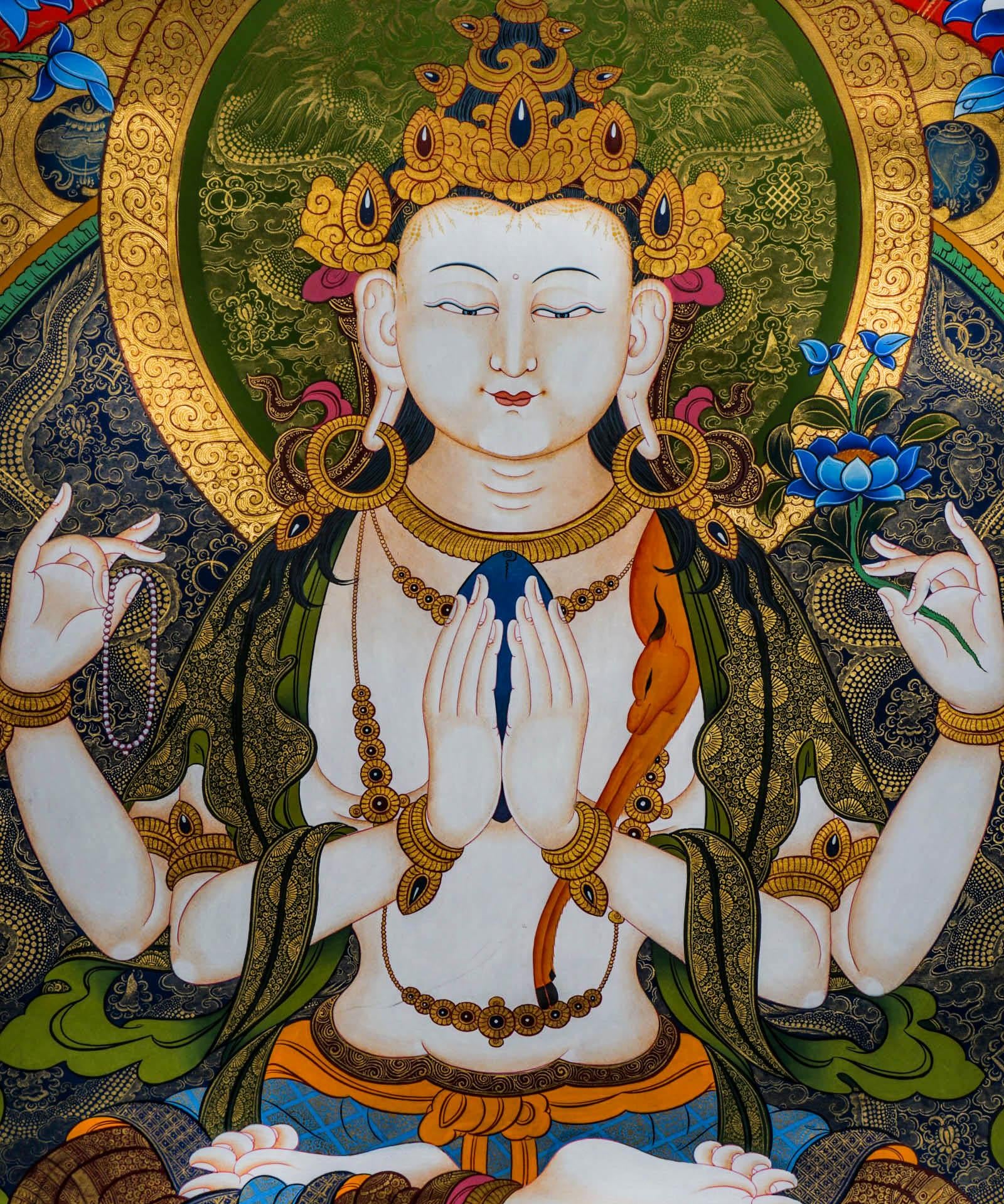 Chenrezig Tibetan Thangka - Himalayas Shop