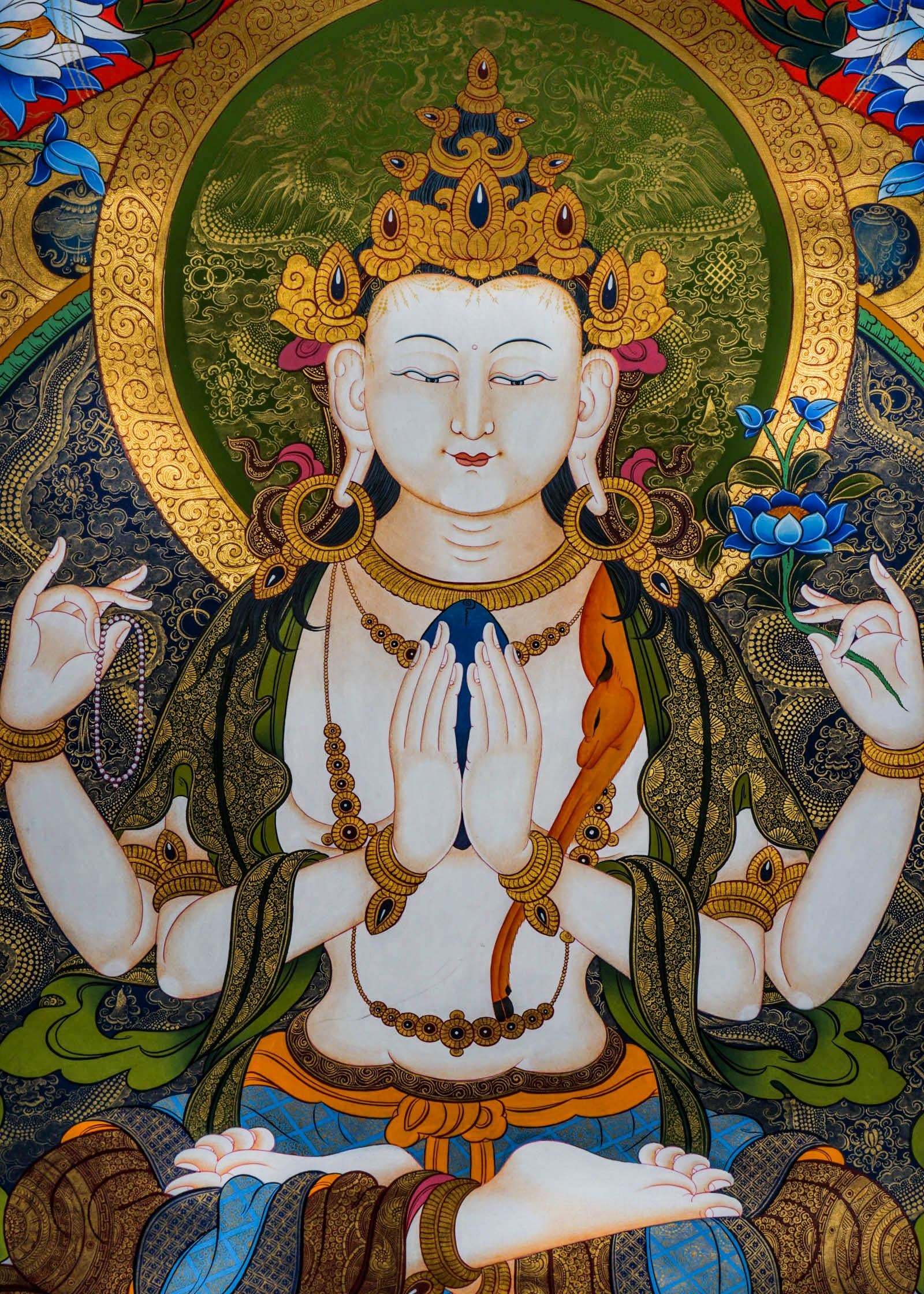Chenrezig Tibetan Thangka - Himalayas Shop