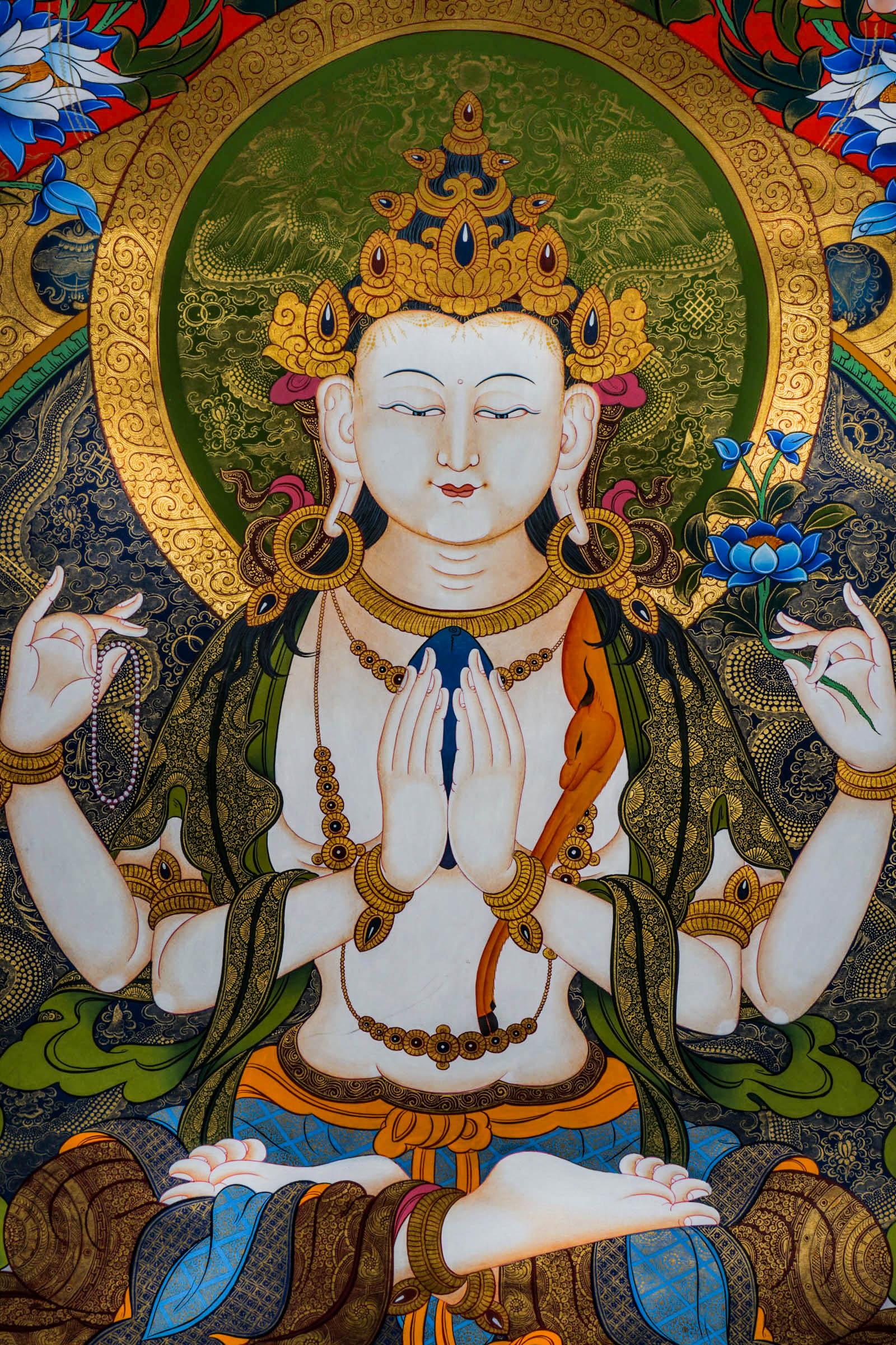 Chenrezig Tibetan Thangka - Himalayas Shop