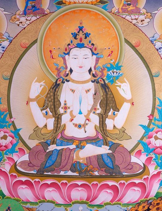 Chenrezig Thangka painting from Nepal on online at best price.