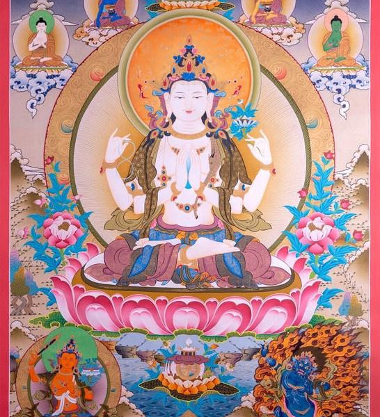 Chenrezig is known under many different names: Avalokiteshvara in sanskrit, Kuan Yin in Chinese and Kannon in Japanese.