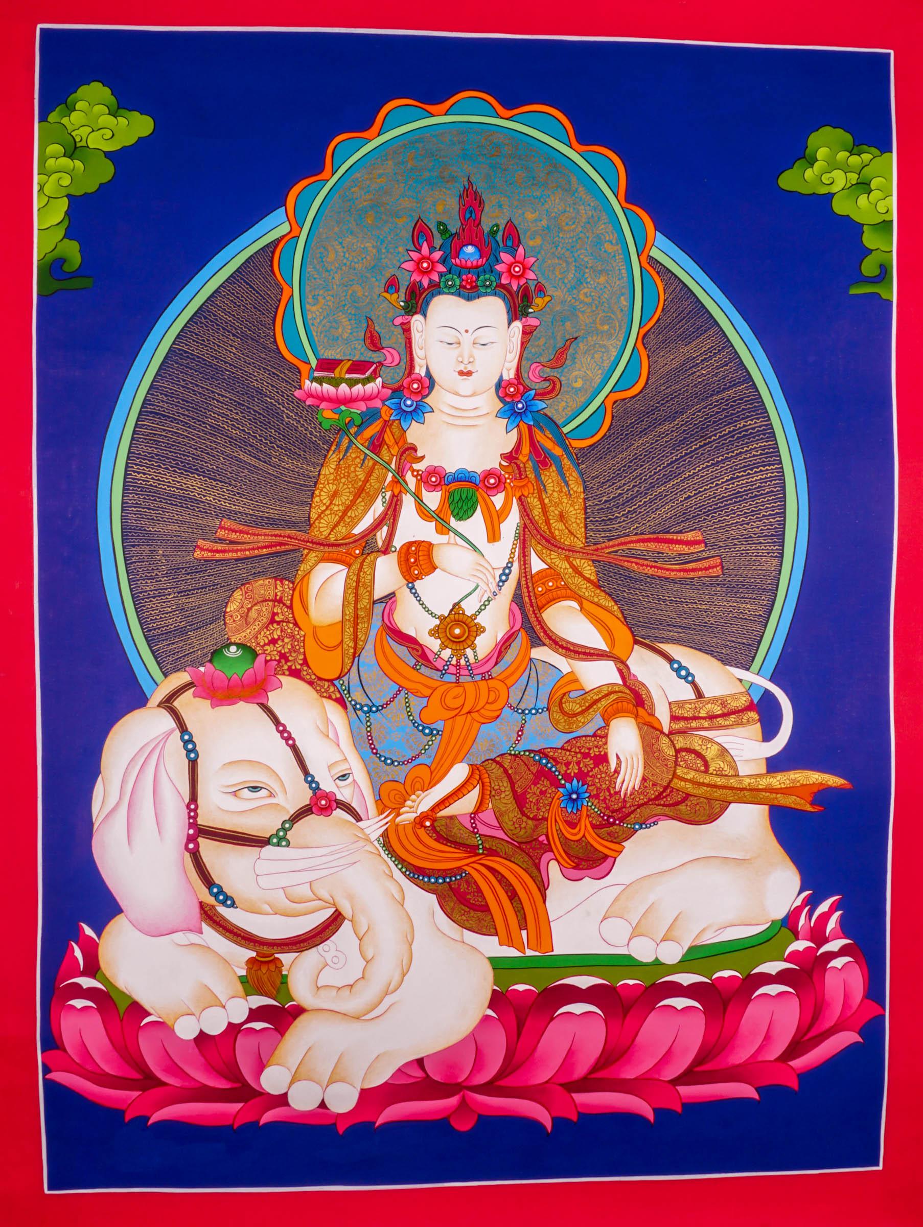 Japanese Thangka of Manjushri - God of wisdom on white Elephant