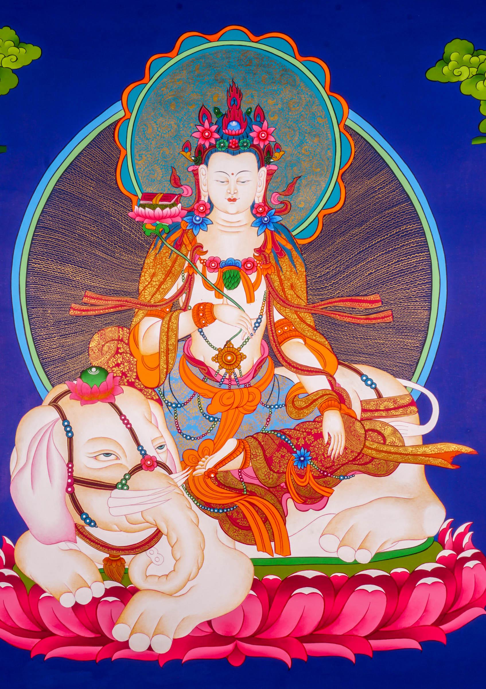 Japanese Thangka of Manjushri - God of wisdom on white Elephant