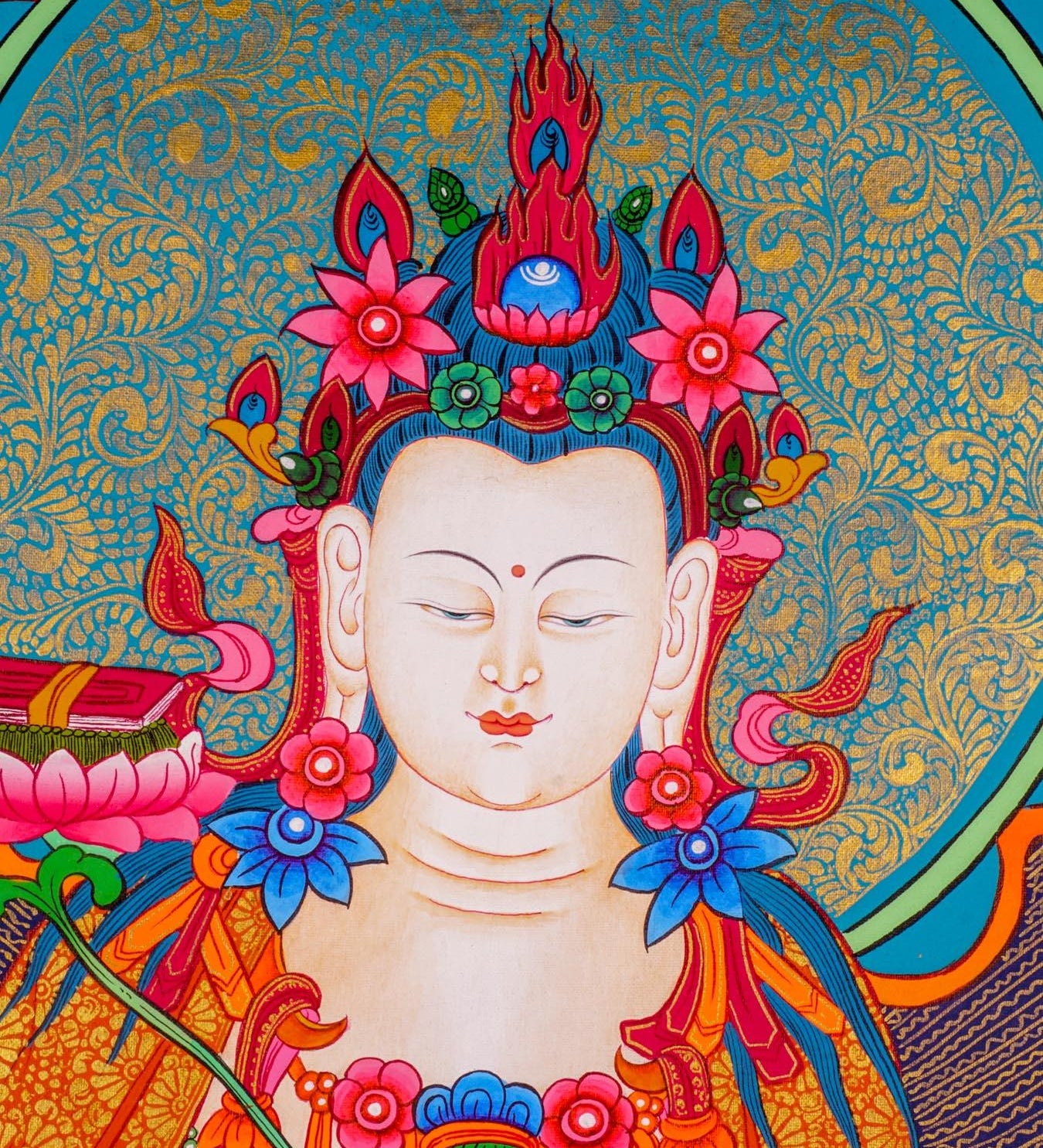 Japanese Thangka of Manjushri - God of wisdom on white Elephant
