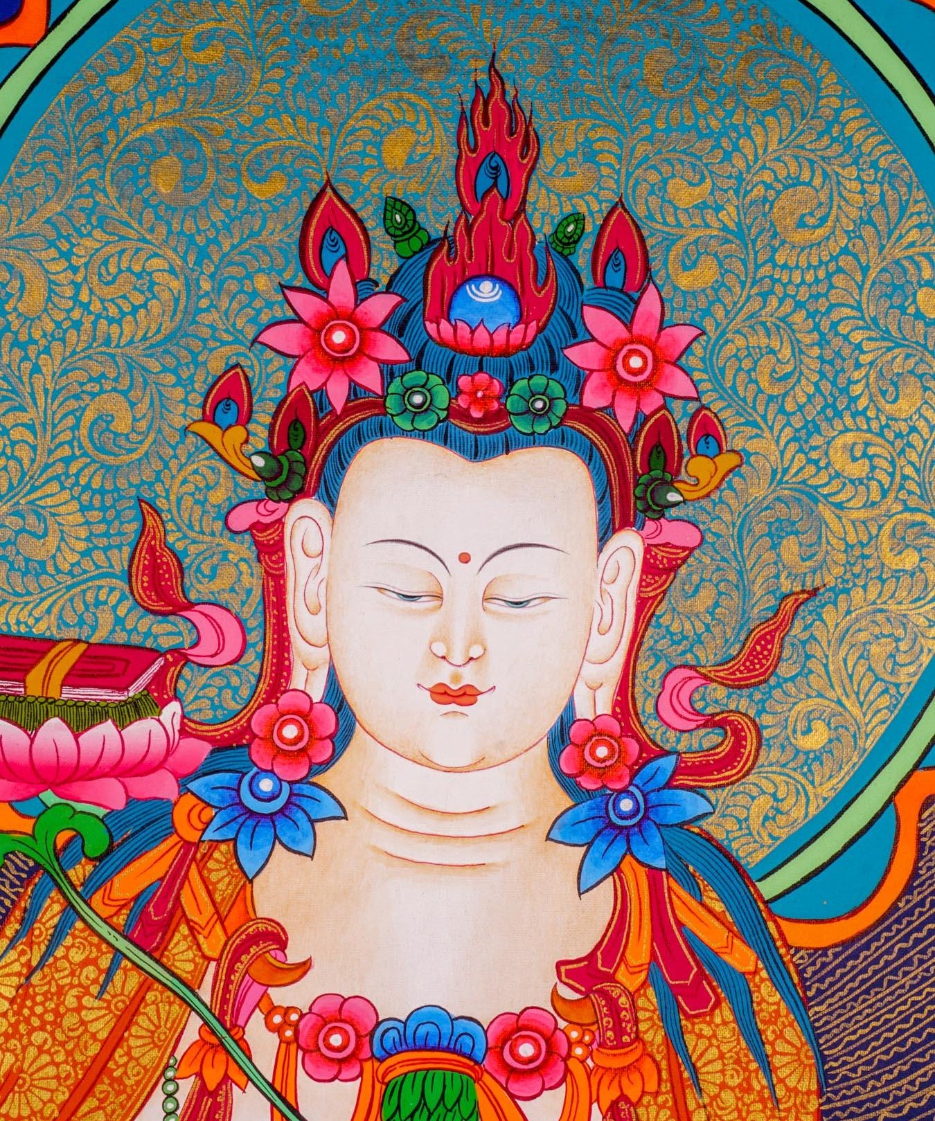 Japanese Thangka of Manjushri - God of wisdom on white Elephant