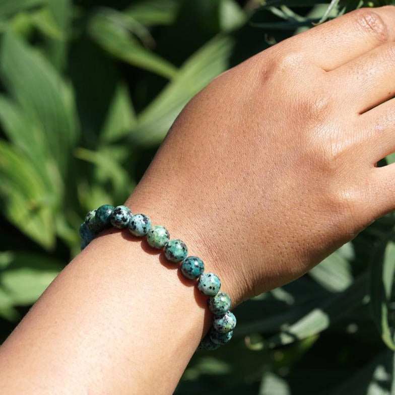 Chrysocolla Bracelets can be used with the Throat Chakra, where it helps with wise communication, or with the Heart Chakra to balance and strengthen, helping one to learn how to live from the truth of the Heart.