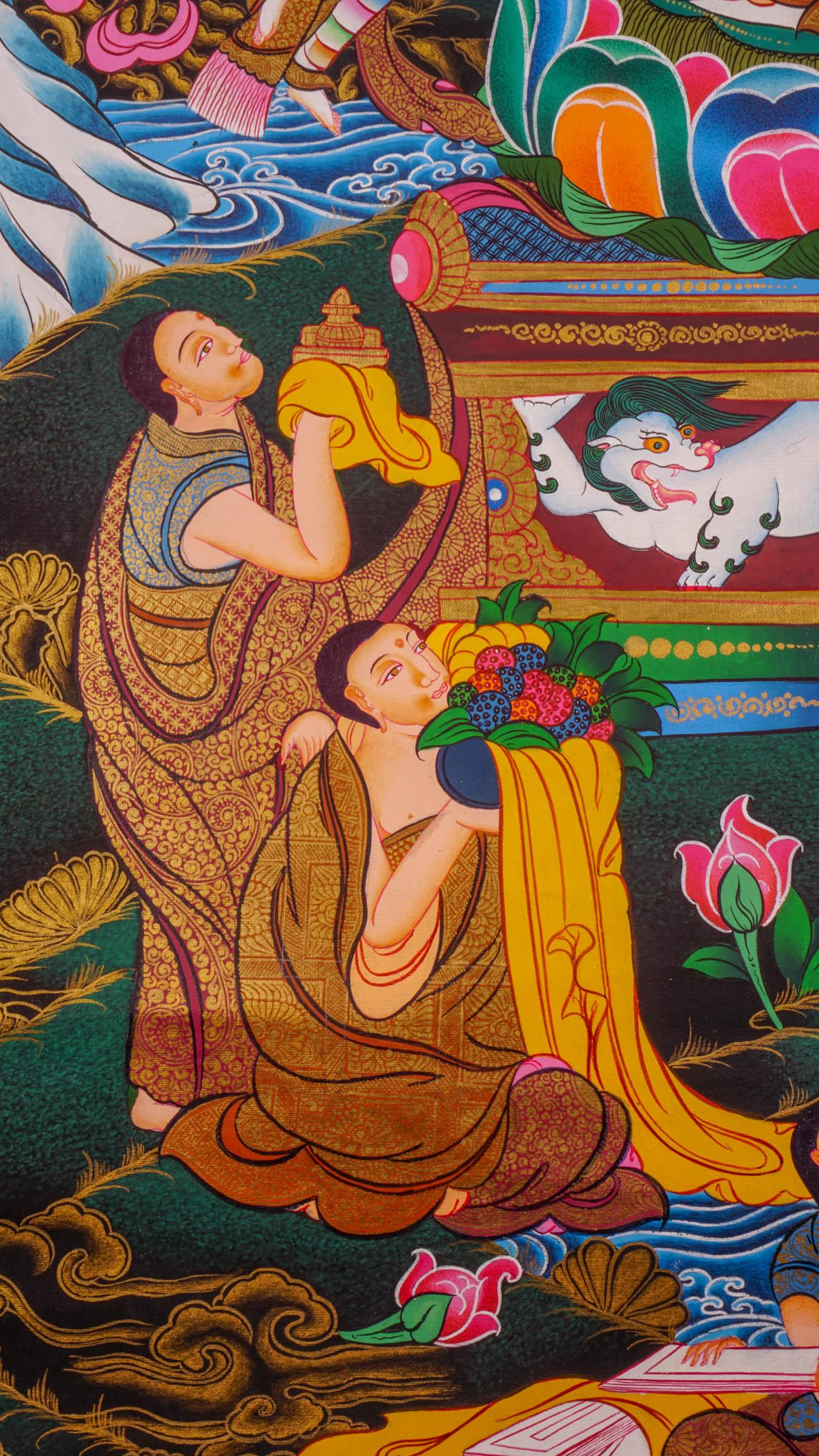 Chungapa Thangka painting on cotton canvas for wall hanging . This is a master piece art of Chungapa and his followers offering.