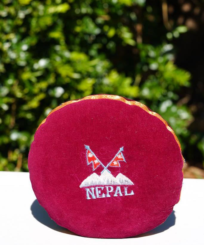 Singing bowl cushion hand embroidery in velvet Nepal