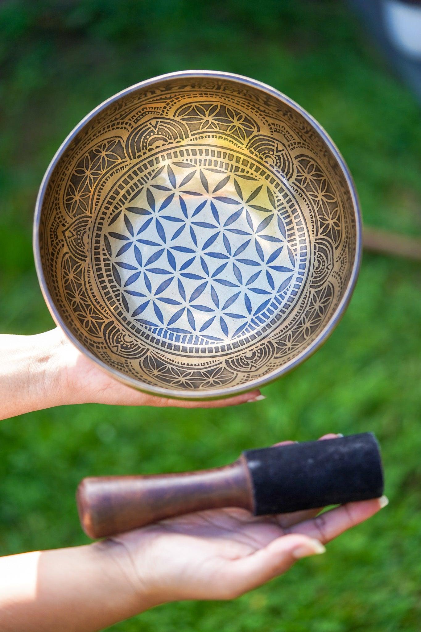 Flower of Life Singing Bowl - Handcrafted Tibetan Bowl