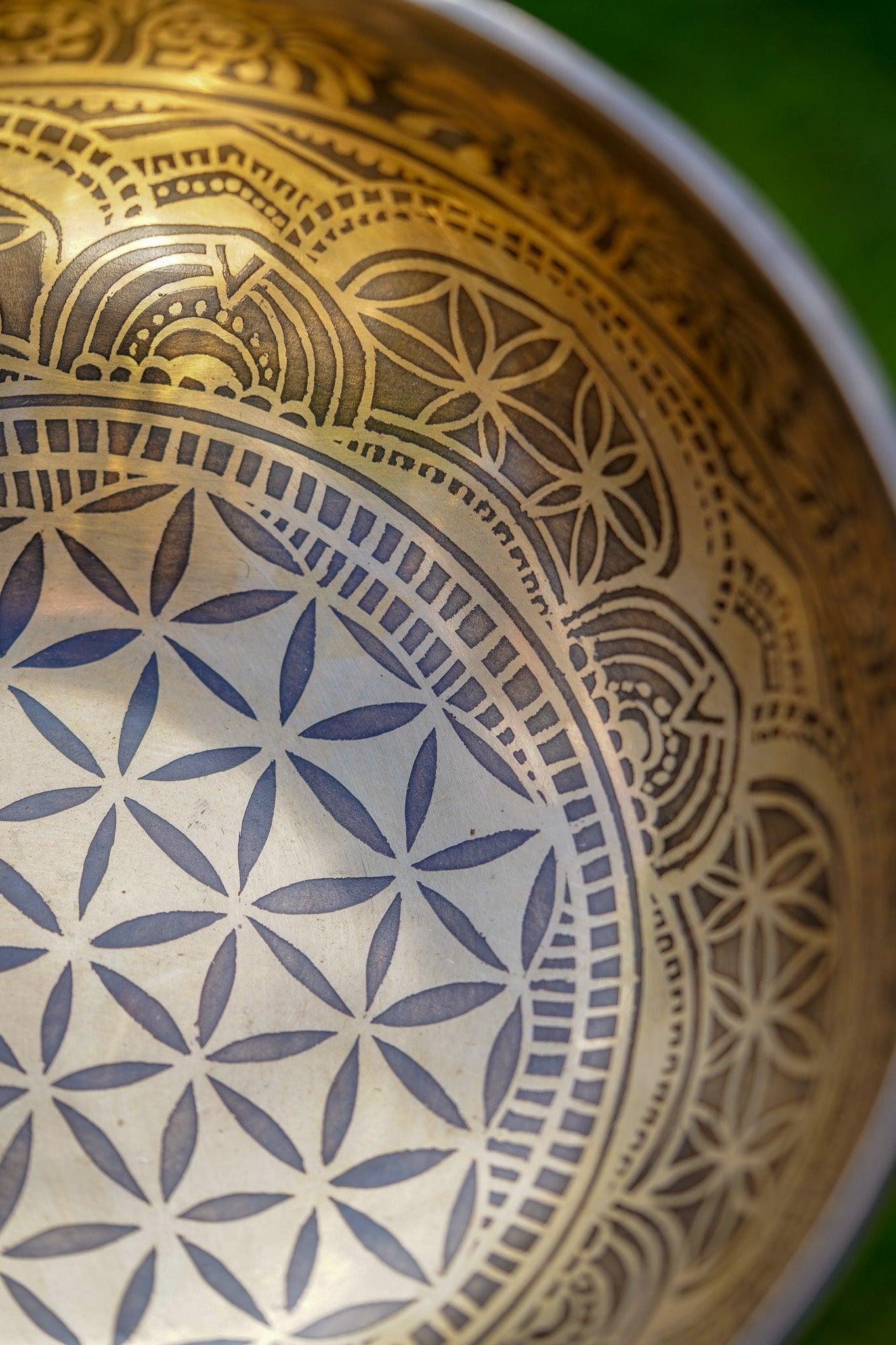 Flower of Life Singing Bowl - Handcrafted Tibetan Bowl