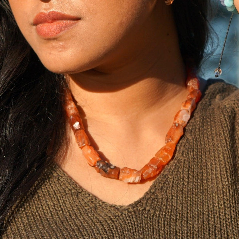 Raw Carnelian crystal necklace for healing sacral chakra