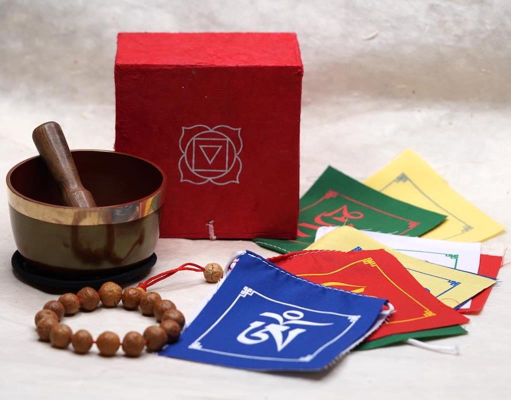 Prayer flag, Bodhi Chitta bracelet, Chakra bowl for healing and meditation, a meaningful gift for this Father's day.