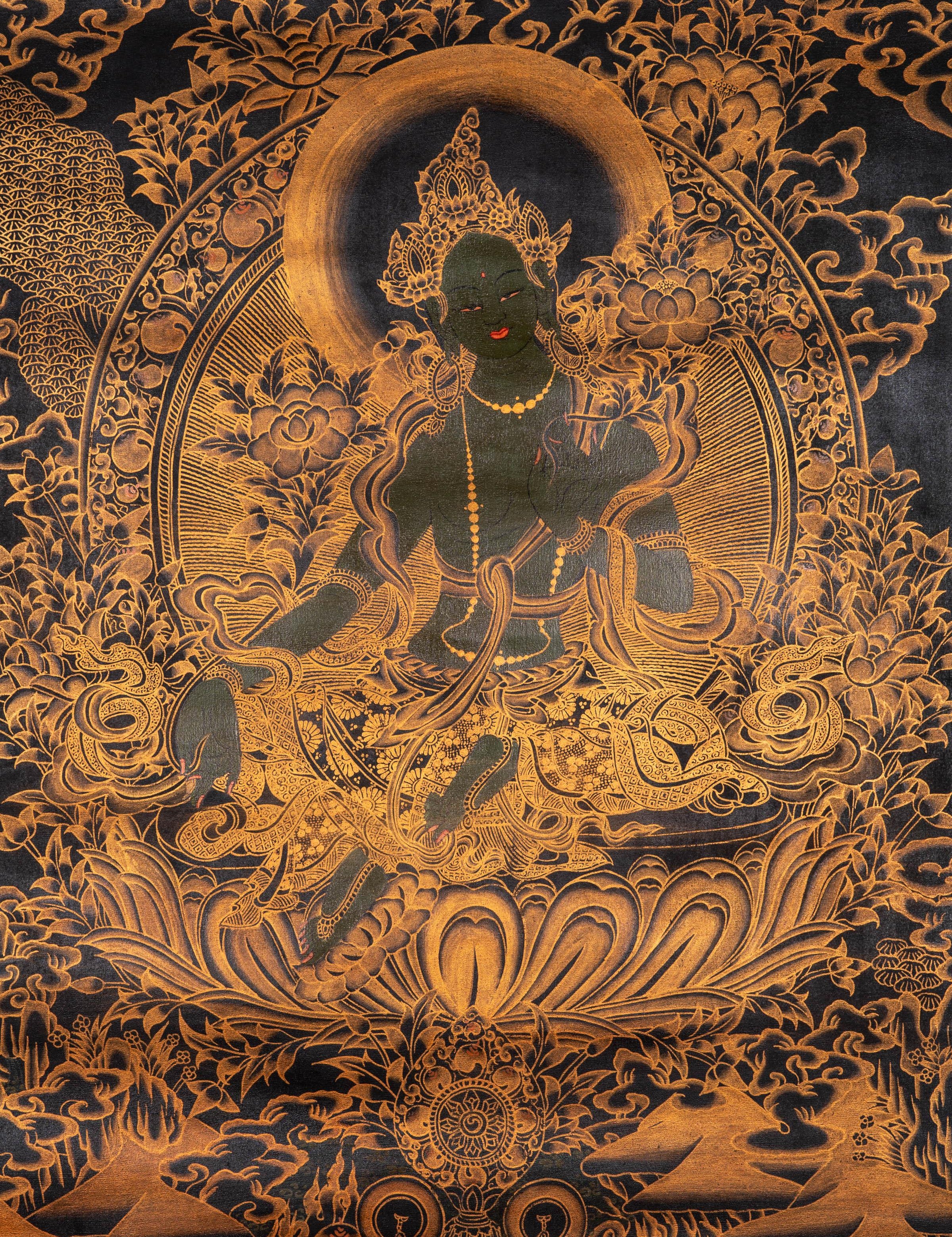 Antique Green Tara Thangka