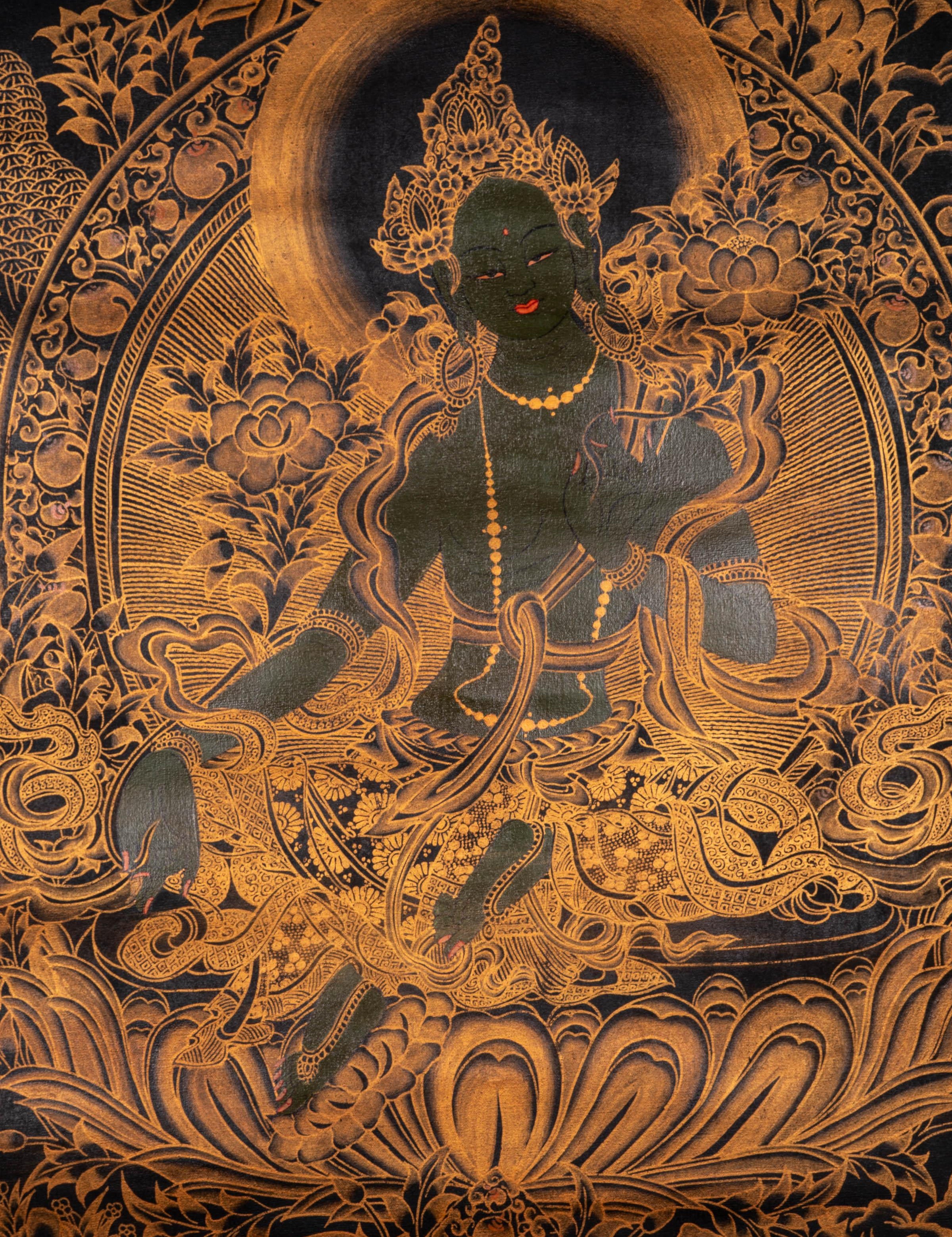 Antique Green Tara Thangka - Himalayas Shop