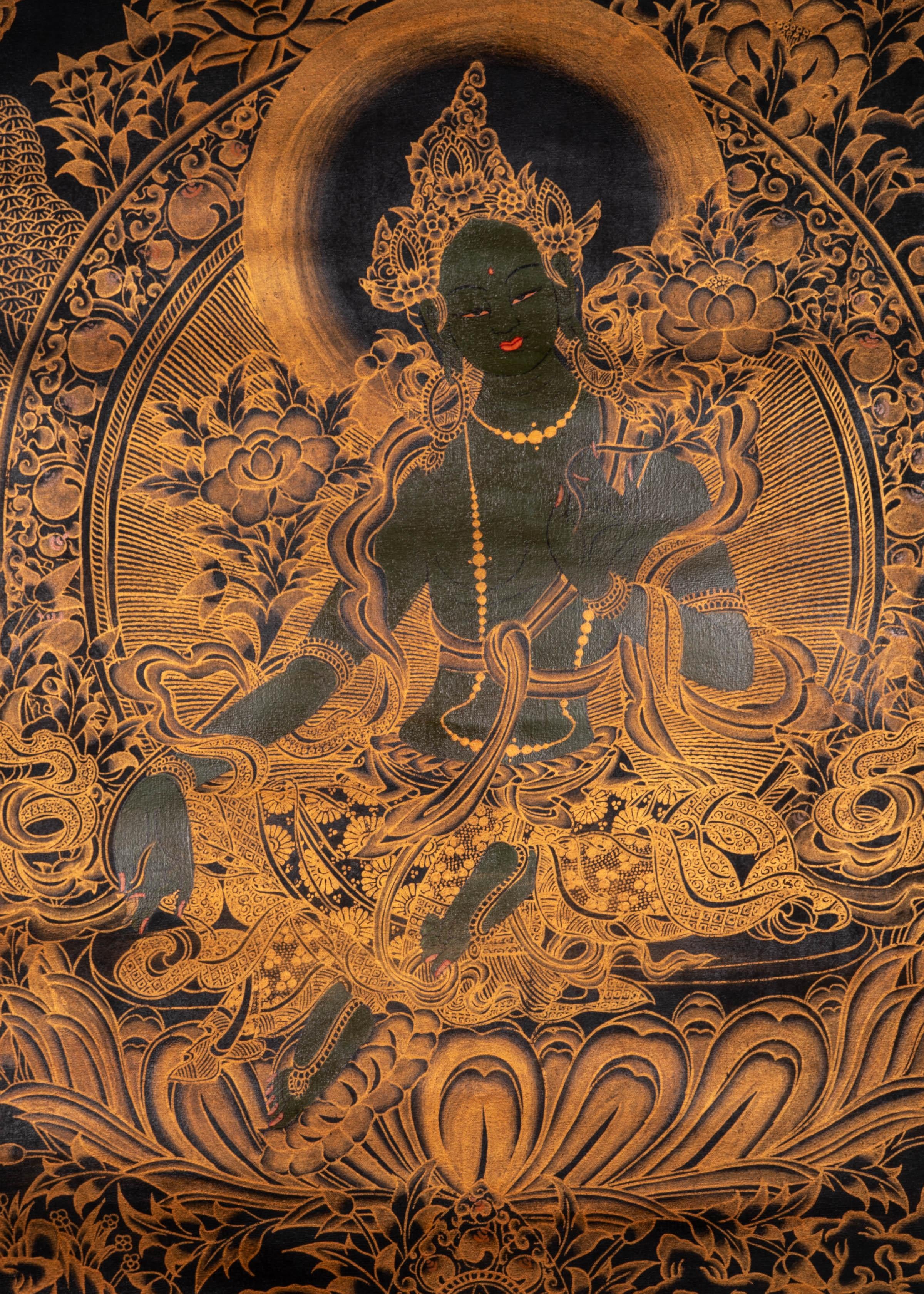 Antique Green Tara Thangka - Himalayas Shop