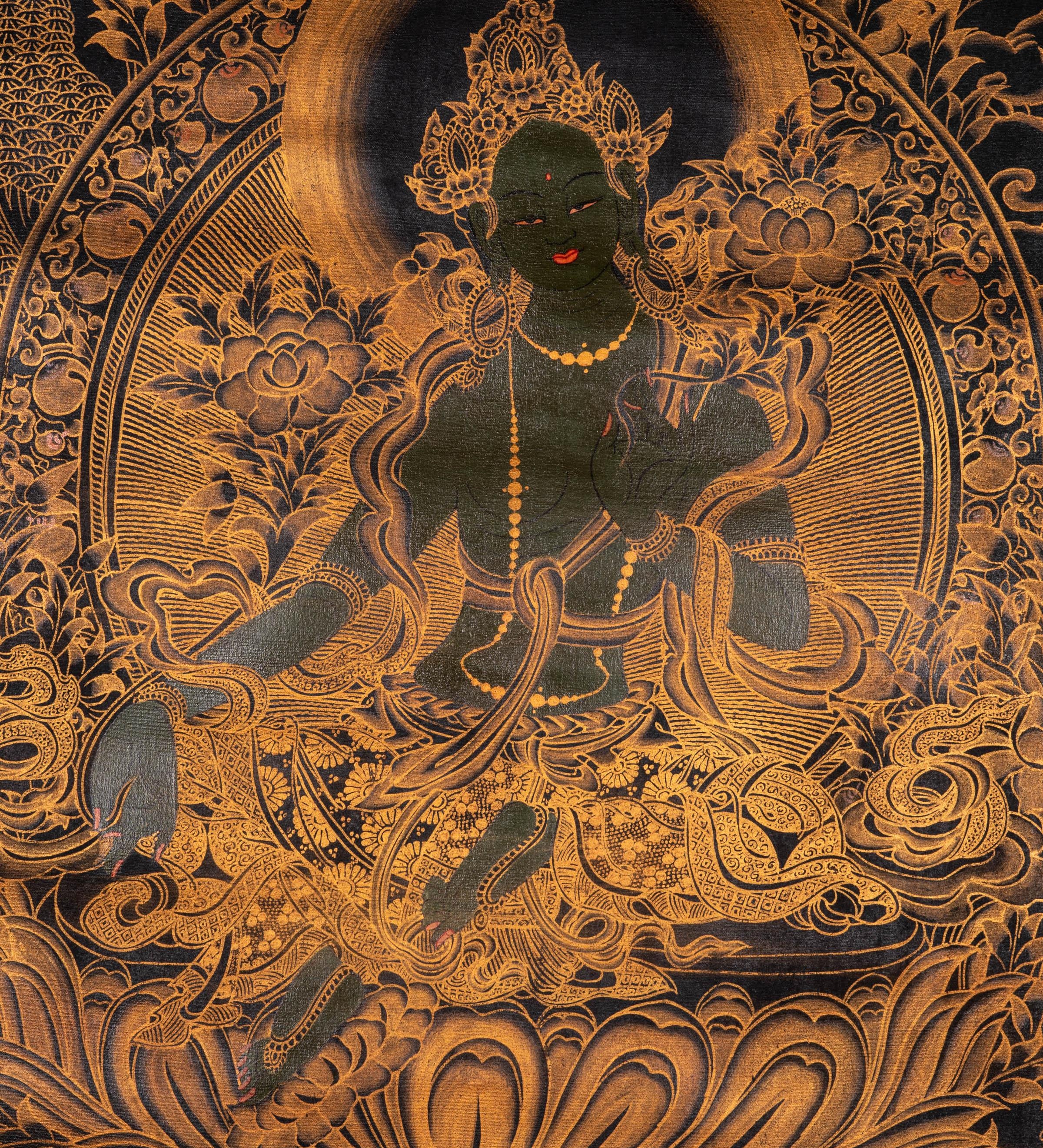 Antique Green Tara Thangka - Himalayas Shop