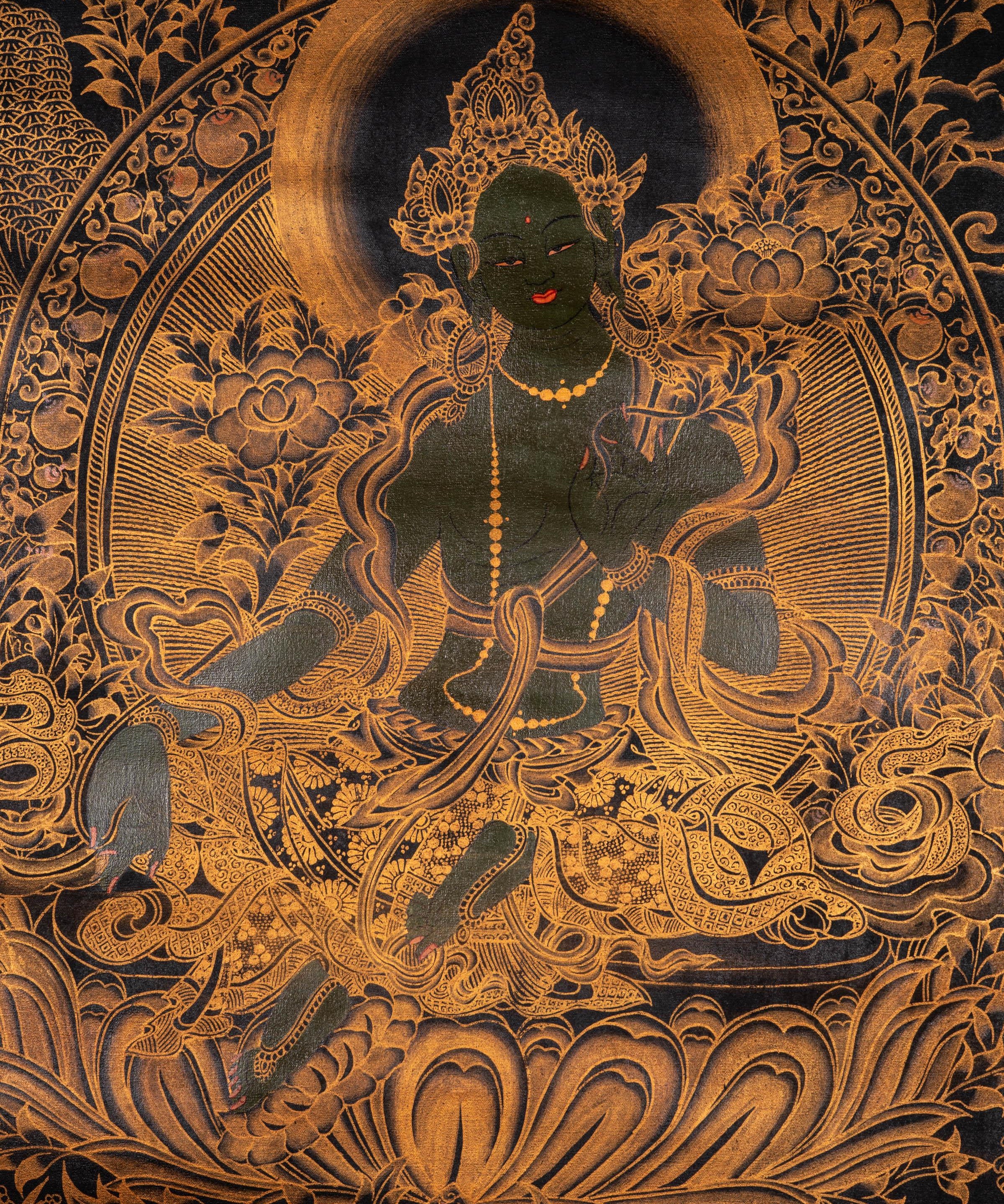 Antique Green Tara Thangka - Himalayas Shop