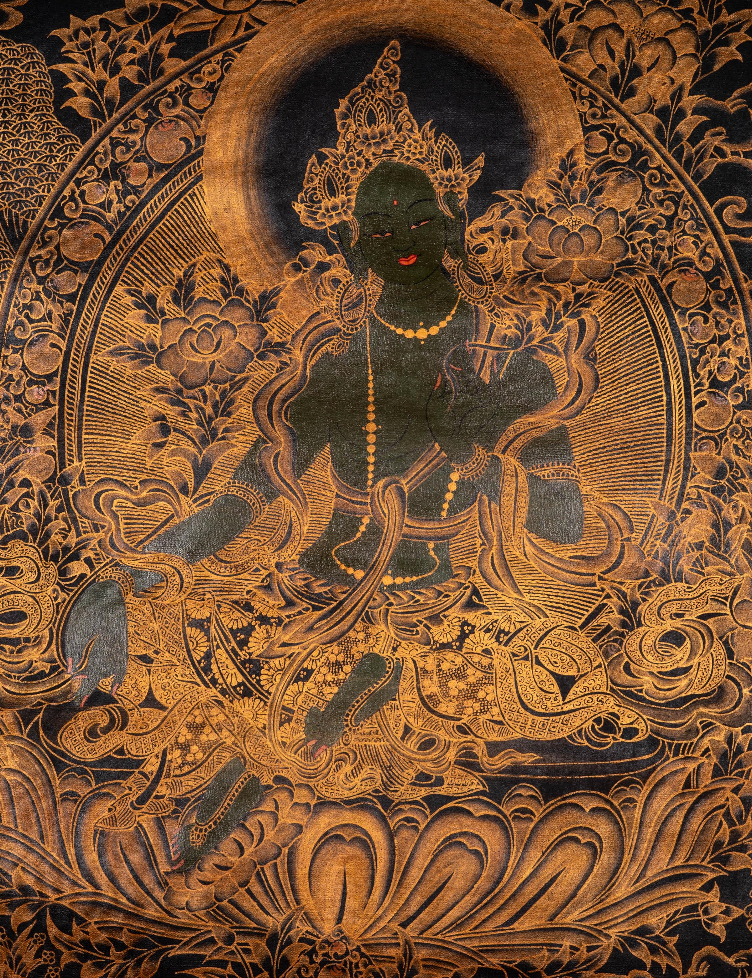 Antique Green Tara Thangka - Himalayas Shop