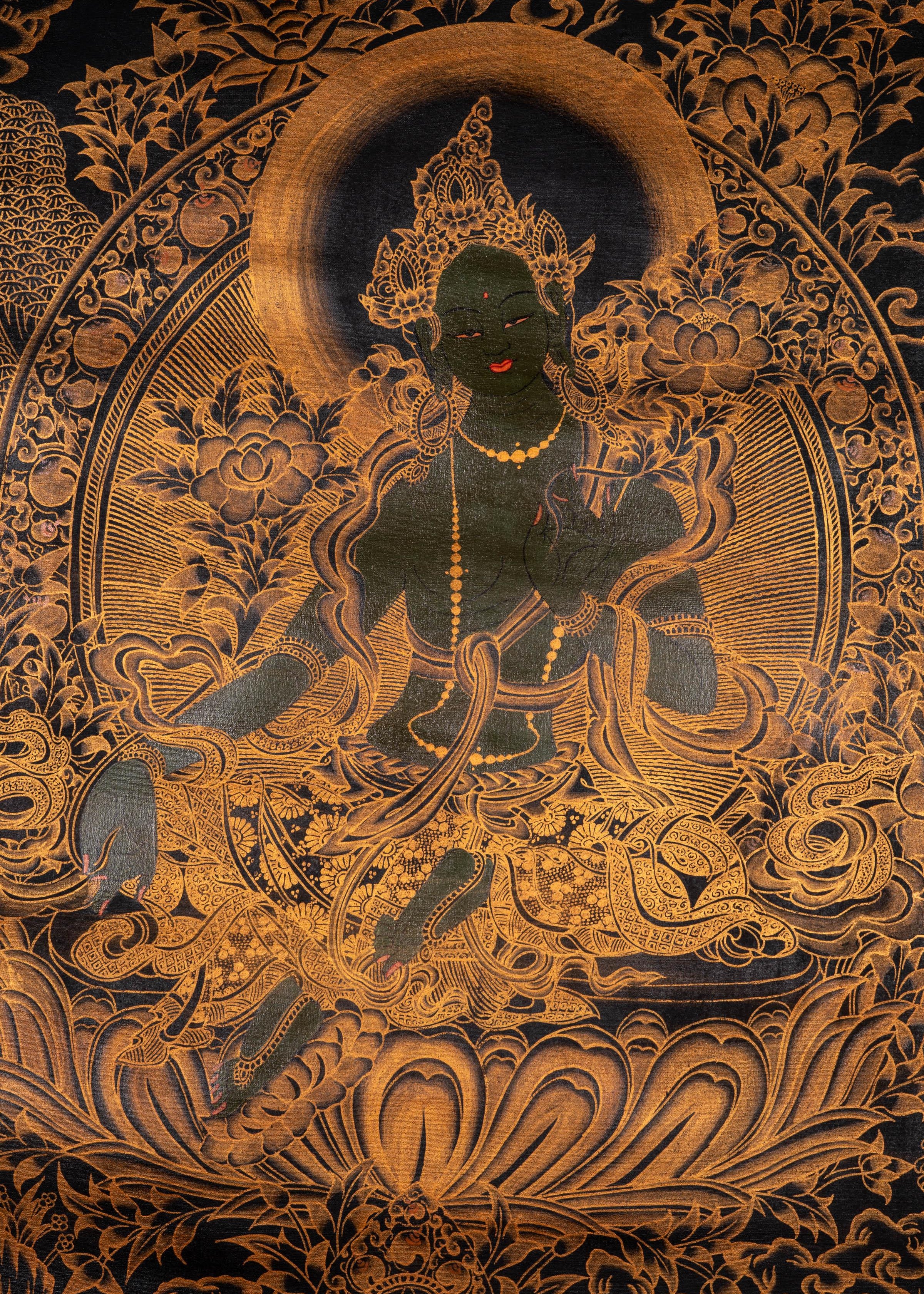 Antique Green Tara Thangka - Himalayas Shop