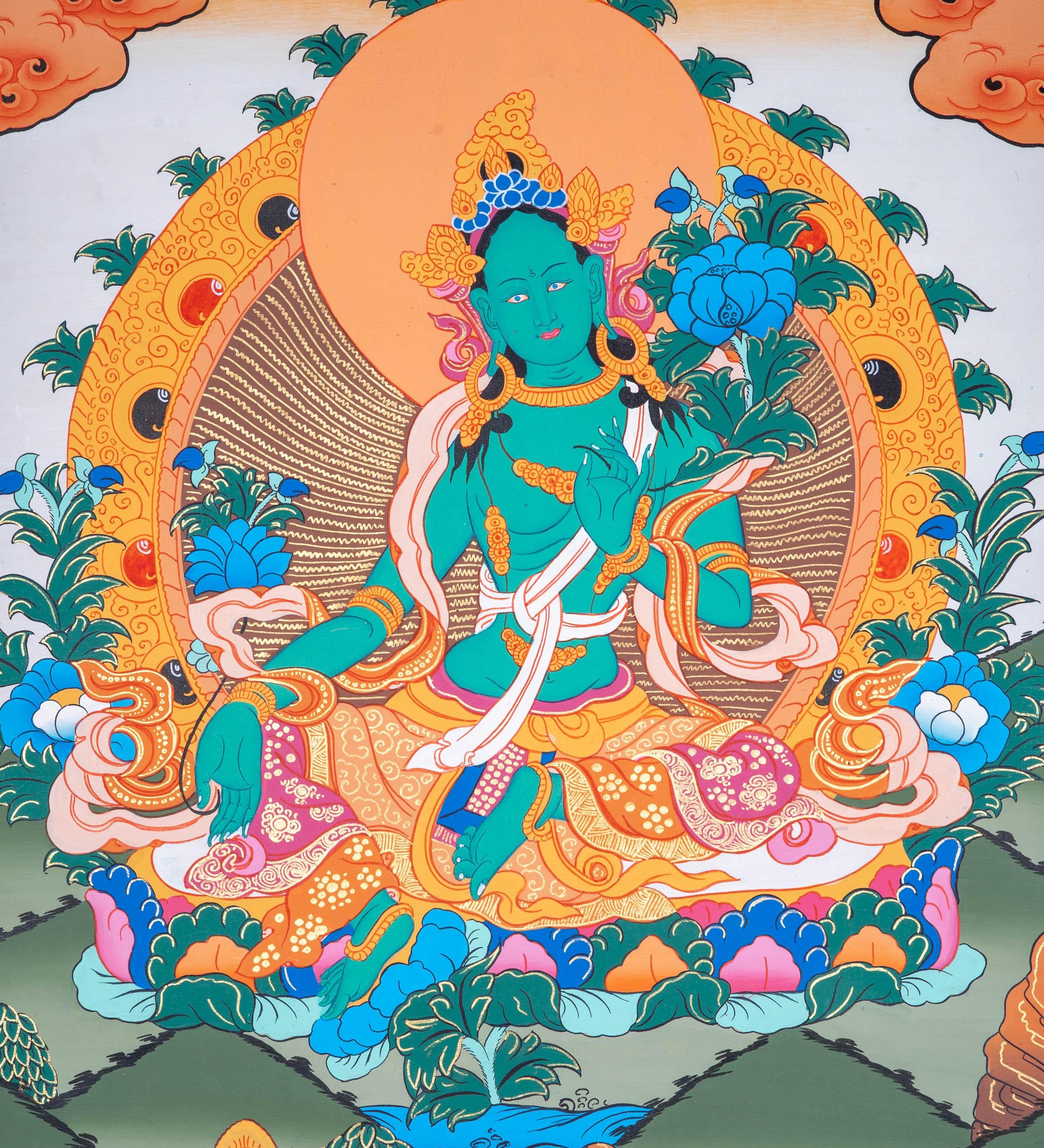 Beautiful Green Tara Tibetan Thangka Art - Himalayas Shop