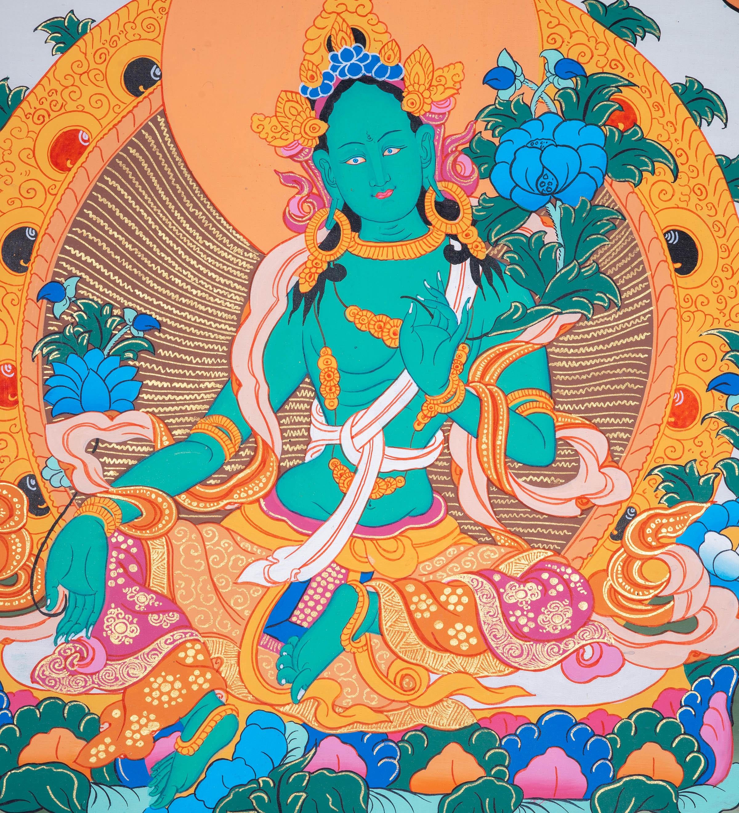 Beautiful Green Tara Tibetan Thangka Art - Himalayas Shop