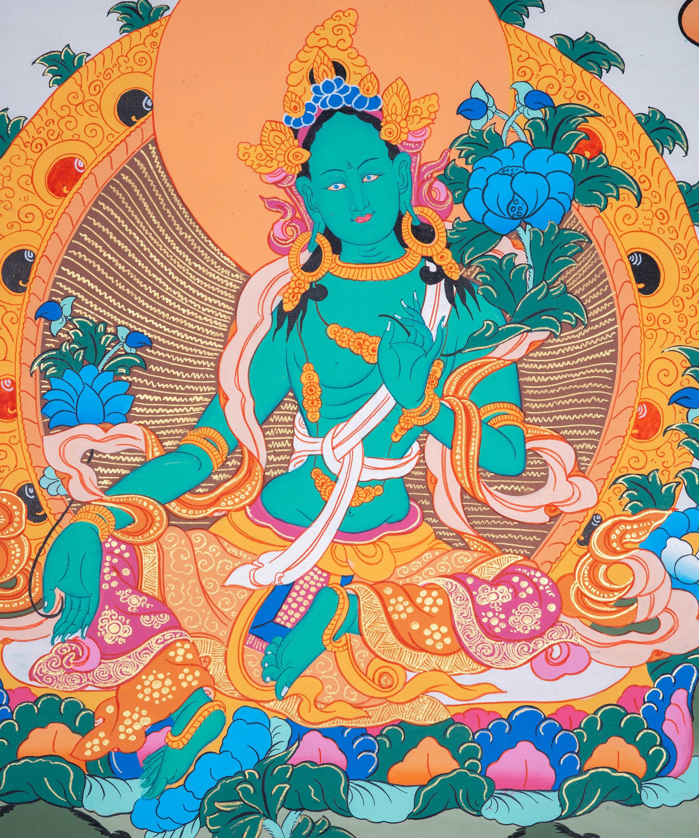 Beautiful Green Tara Tibetan Thangka Art - Himalayas Shop