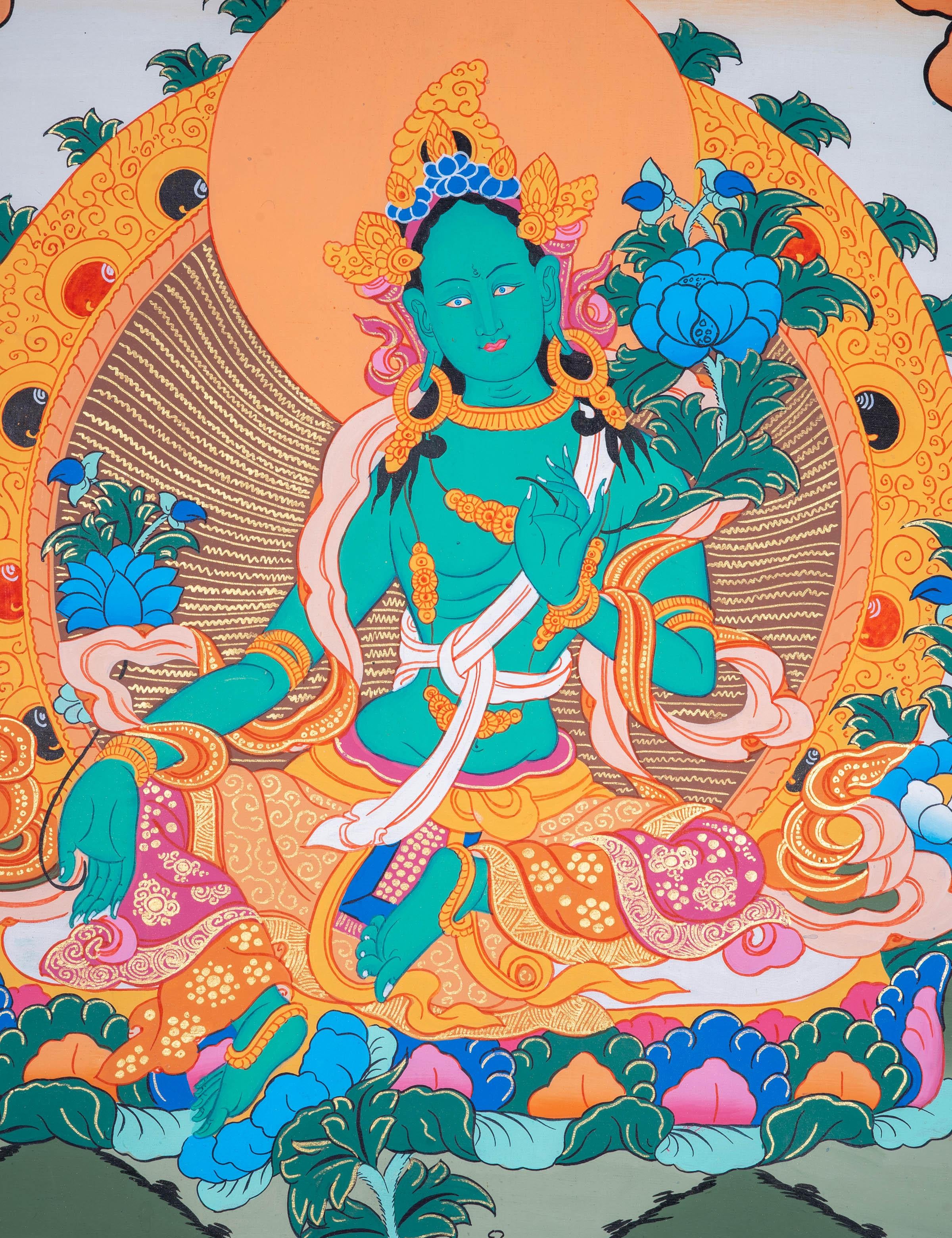 Beautiful Green Tara Tibetan Thangka Art - Himalayas Shop